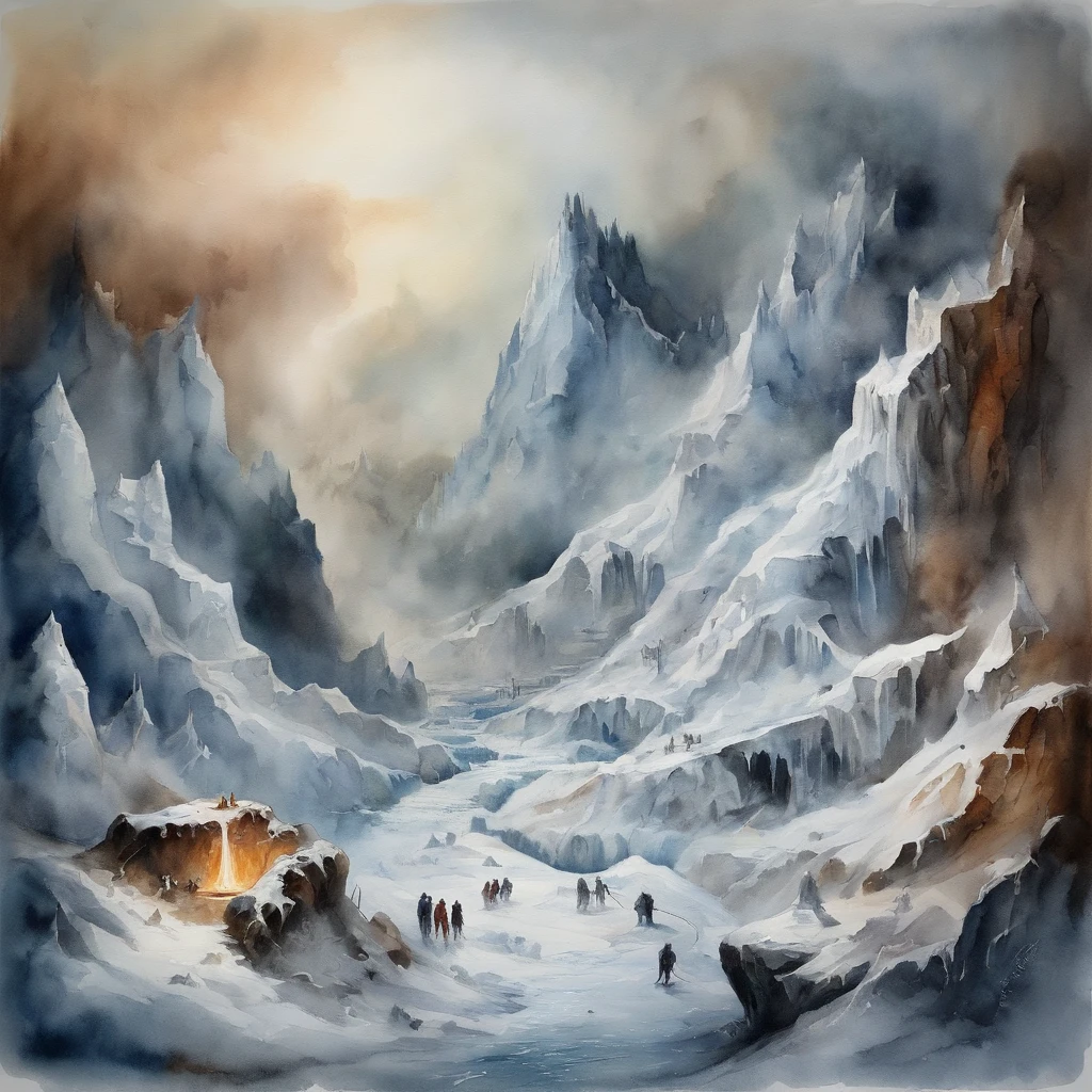 painting of an icy hell, with souls suffering in a cold desolation, dante's inferno style art
