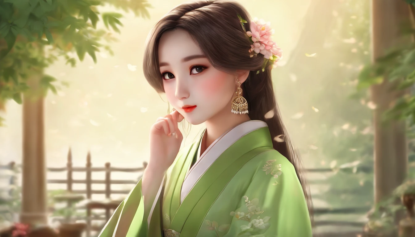 Close-up of a man in a green dress and tie, lovely digital painting, adorable digital art, Cute detailed digital art, Palace ， A girl in Hanfu, Beautiful character painting, light green tone beautiful face, render of a cute 3d anime girl, Realistic anime 3 D style, Cute cartoon character, cute 3 d render, Realistic cute girl painting