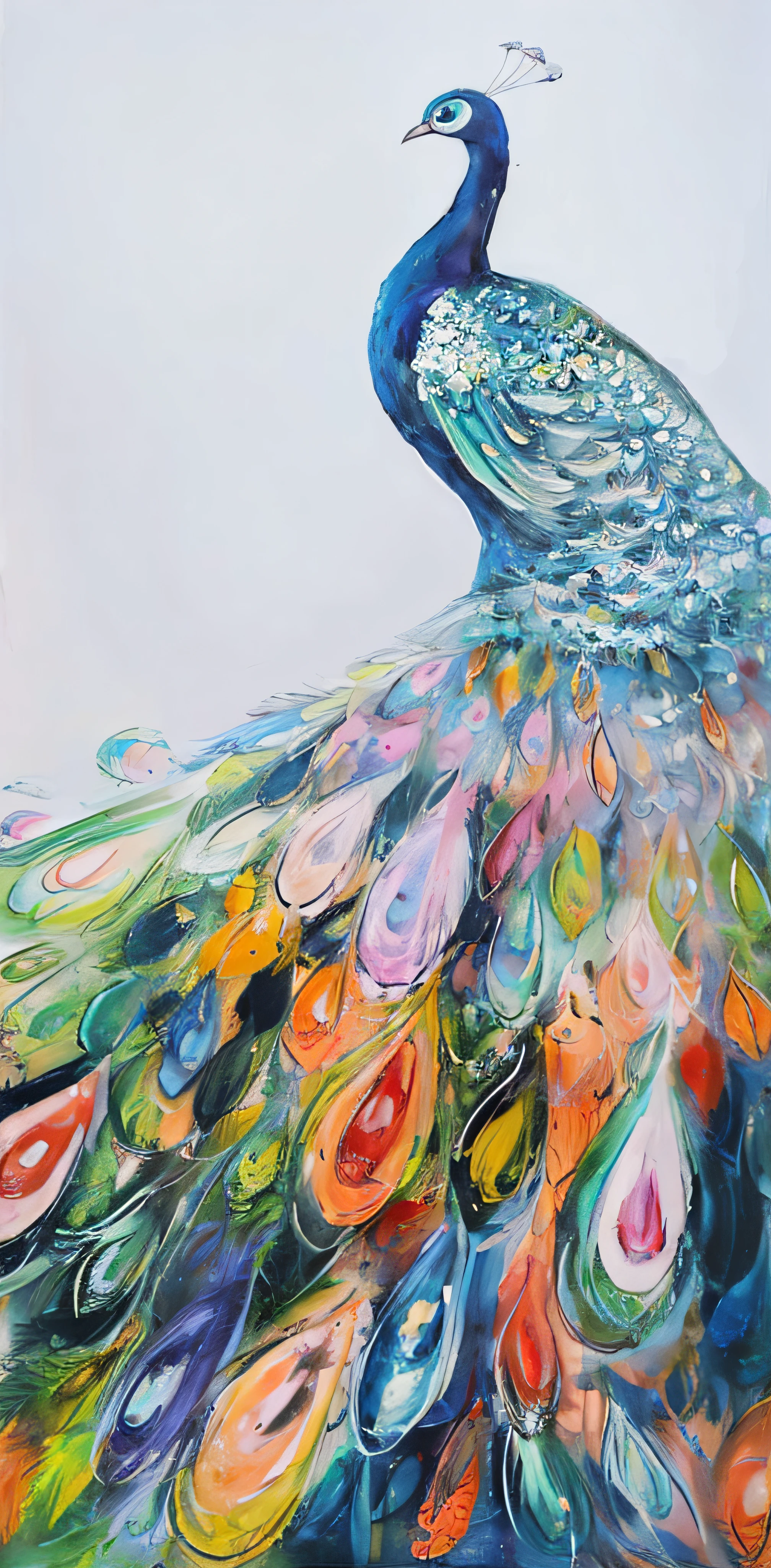 painting of a peacock with colorful feathers on a white background, pintado com cor no branco, pintura bonita de um alto, peacock, cheio de cores e detalhes ricos, penas e tintas, multicolor, altamente intrincado e colorido, pintado em aquarelas brilhantes, plumagem colorida, Detailed acrylic painting, bonito e gracioso, peacock. intrincado