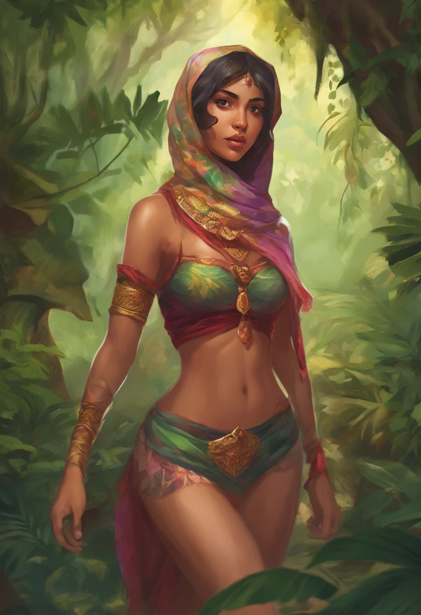 Sexy cute malay girl in hijab wearing underwear walking in jungle