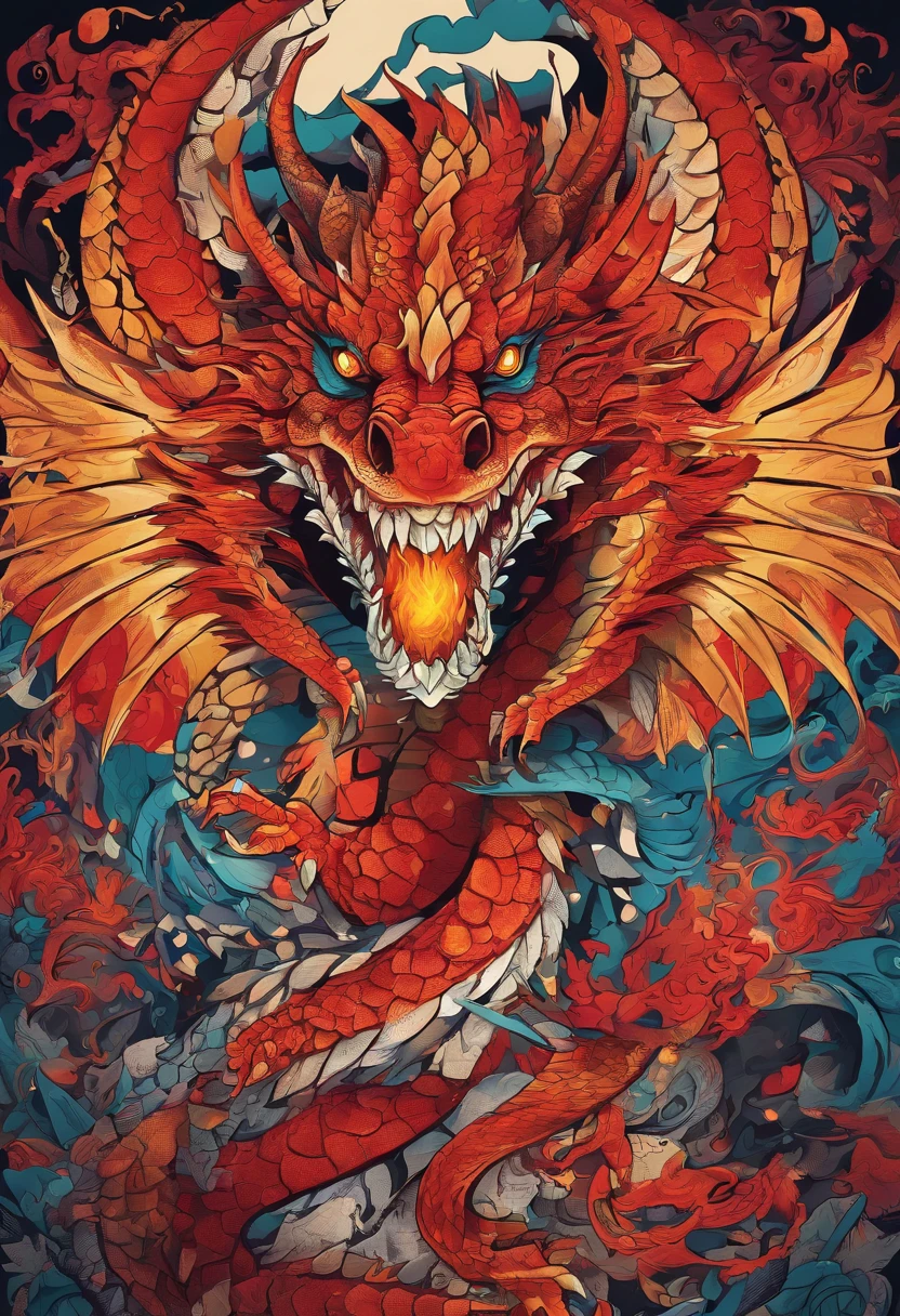 (Dragon celestial dorado) con (ojos penetrantes de color rojo),primer plano soltando (fuego de sangre) por la nariz,escamas bulumetricas,alta calidad,8k,muchos detalles,paticulas de fuego,alas,4patas,garraz manchadas,oro,peligro,fuego,dientes filosos,dragon gigante,colosal,amenazante,imponente,escamas azules