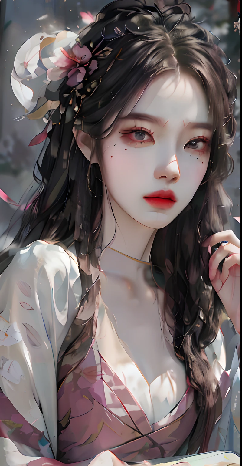 alafed asian woman，long whitr hair，There is a flower on the hair, Guviz-style artwork, Guviz, inspired by Yanjun Cheng, Realistic. Cheng Yi, a beautiful anime portrait, by Yang J, IG model | Art germ, yanjun cheng, Inspired by Ai Xuan, Stunning anime face portrait, author：Fan Qi