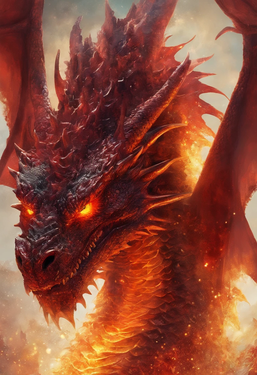(Dragon celestial dorado) con (ojos penetrantes de color rojo),primer plano soltando (fuego de sangre) por la nariz,escamas bulumetricas,alta calidad,8k,muchos detalles,paticulas de fuego,alas,4patas,garraz manchadas,oro,peligro,fuego,dientes filosos,dragon gigante,colosal,amenazante,imponente,escamas azules