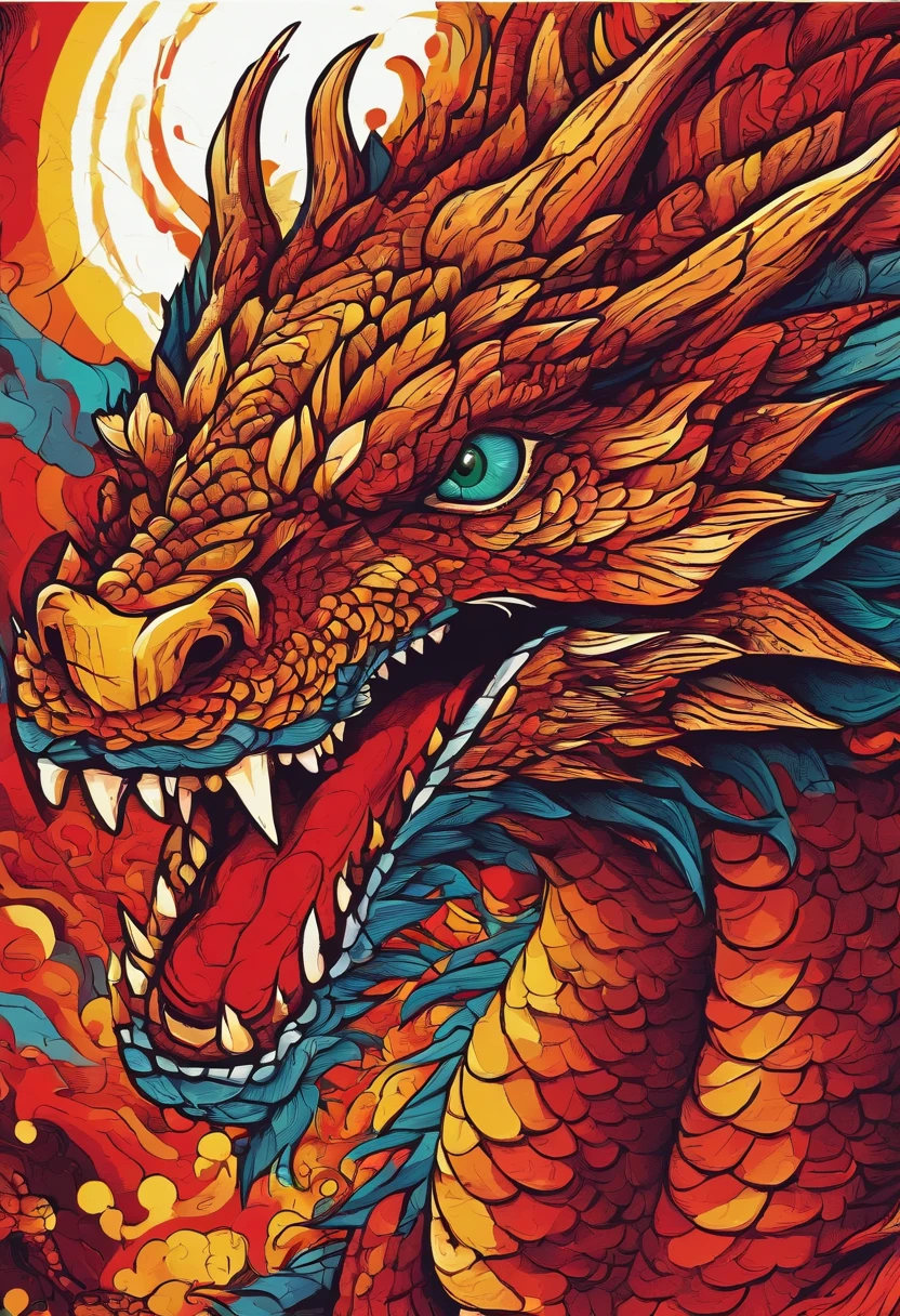 (Dragon celestial dorado) con (ojos penetrantes de color rojo),primer plano soltando (fuego de sangre) por la nariz,escamas bulumetricas,alta calidad,8k,muchos detalles,paticulas de fuego,alas,4patas,garraz manchadas,oro,peligro,fuego,dientes filosos,dragon gigante,colosal,amenazante,imponente,escamas azules