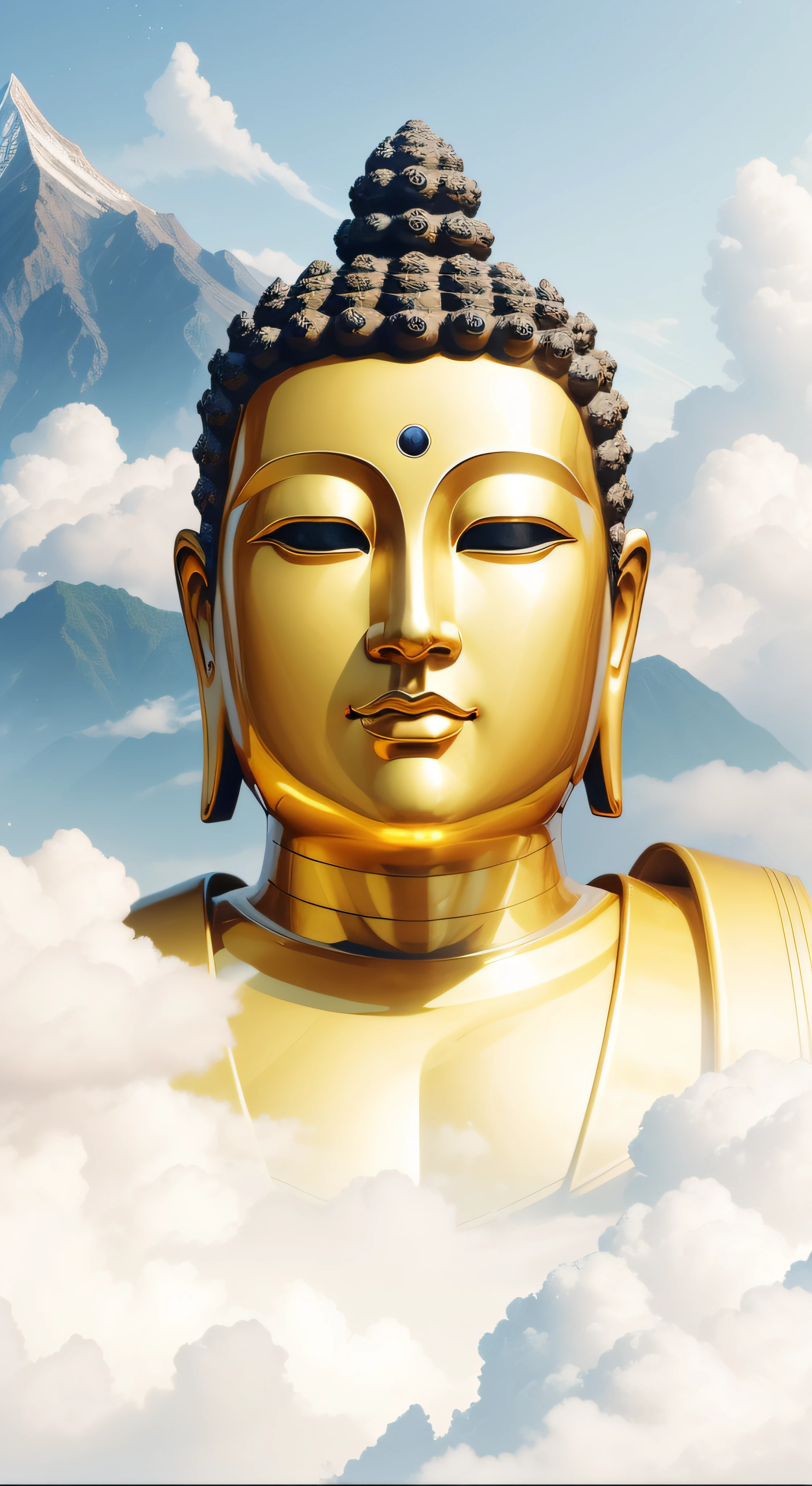 Close-up of a statue of a man with the sky as a background, a Buddhist Buddha, Buddhism, Buddha, Buddhist, Beautiful image, samsara, personal profile picture, Zen, enlightening, 4 0 9 6, buddhist art, dharma artifacts, Avatar image, attractive male deity, Zen meditation, Peaceful, leaked image, On the road to enlightenment, Karma for tomorrow。, peaceful expression --auto