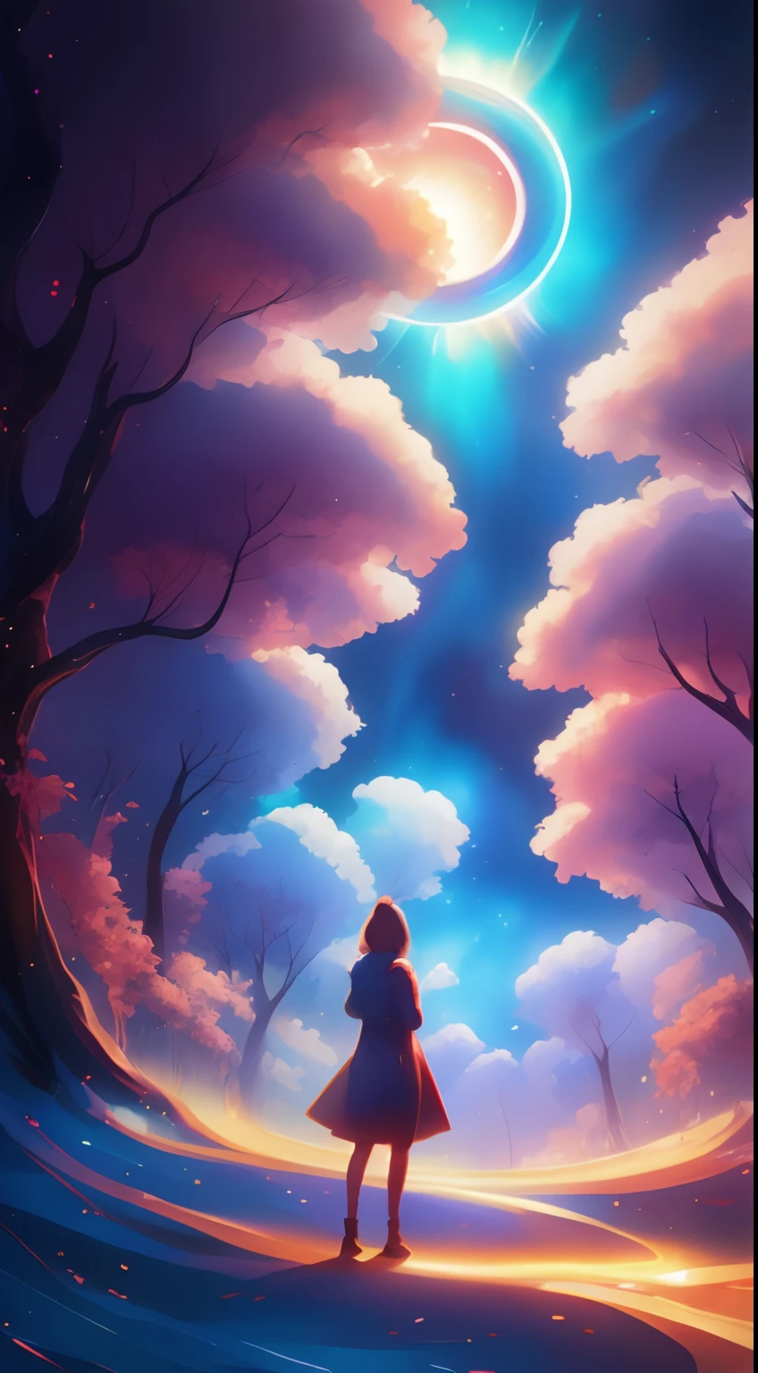 (((deers)))，Stand in front of a space portal overlooking the sun, cyril rolando and goro fujita, gateway to another universe, Inspired by Cyril Rolando, gateway to another dimension, world, visible only through the portal, High quality fantasy stock photo, portal to another world, portal to outer space, In the style of Cyril Rolando,  Looking into space, Universe, Magical Galactic Portal, The Cycle of the Stars, God