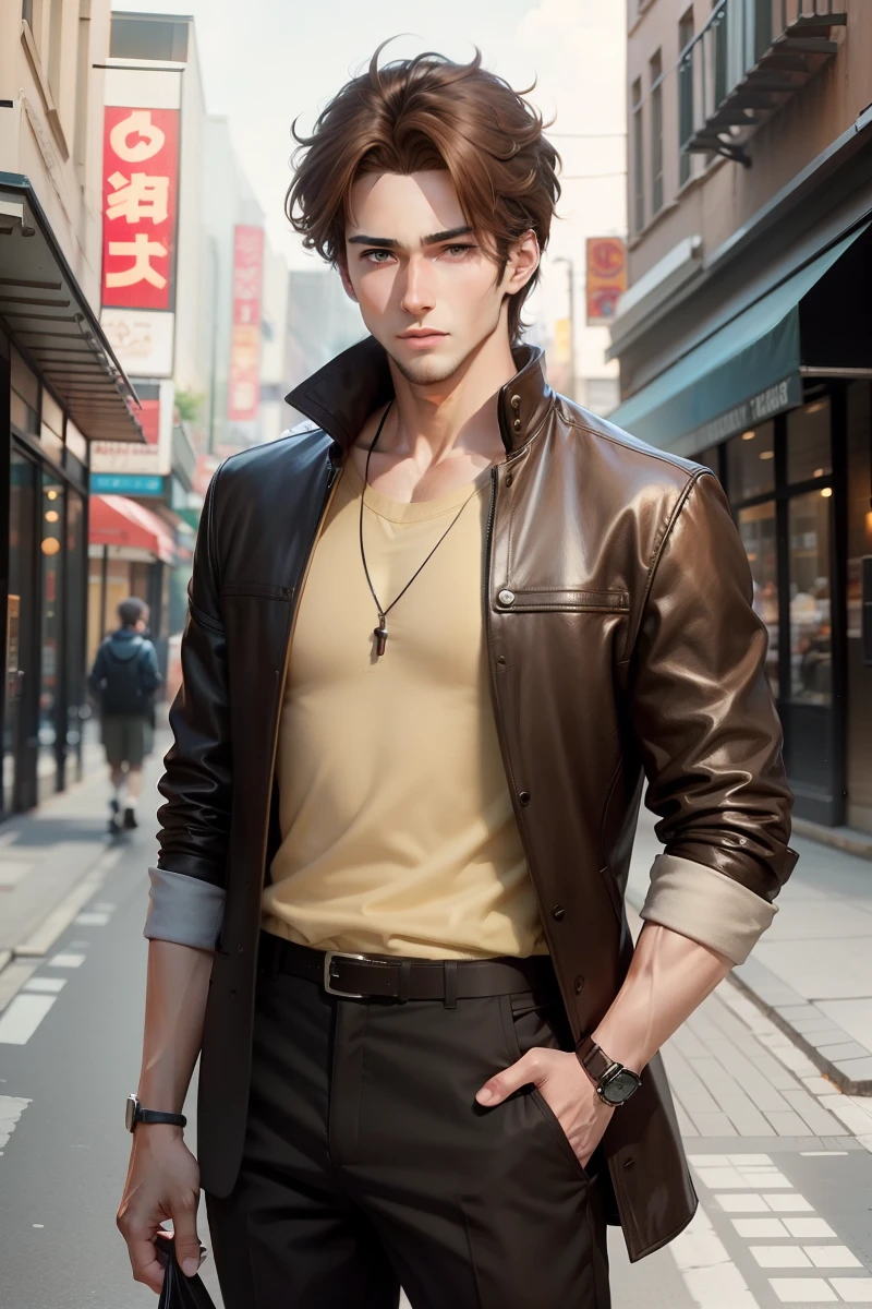 Tall brown haired man on his 20s anime style