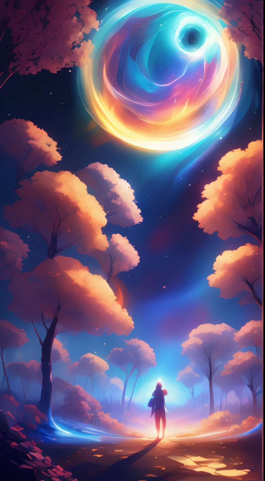 (((deers)))，Stand in front of a space portal overlooking the sun, cyril rolando and goro fujita, gateway to another universe, Inspired by Cyril Rolando, gateway to another dimension, world, visible only through the portal, High quality fantasy stock photo, portal to another world, portal to outer space, In the style of Cyril Rolando,  Looking into space, Universe, Magical Galactic Portal, The Cycle of the Stars, God