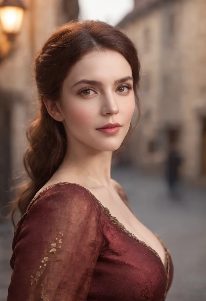 mature female,gigantic breasts,lips,naughty face,medieval city,cloud,motherly,thicc,(best quality,4k,8k,highres,masterpiece:1.2),ultra-detailed,(realistic,photorealistic,photo-realistic:1.37),HDR,UHD,studio lighting,ultra-fine painting,sharp focus,physically-based rendering,extreme detail description,professional,vivid colors,bokeh,portraits,landscape,horror,anime,sci-fi,photography,concept artists,warm color palette,dramatic lighting