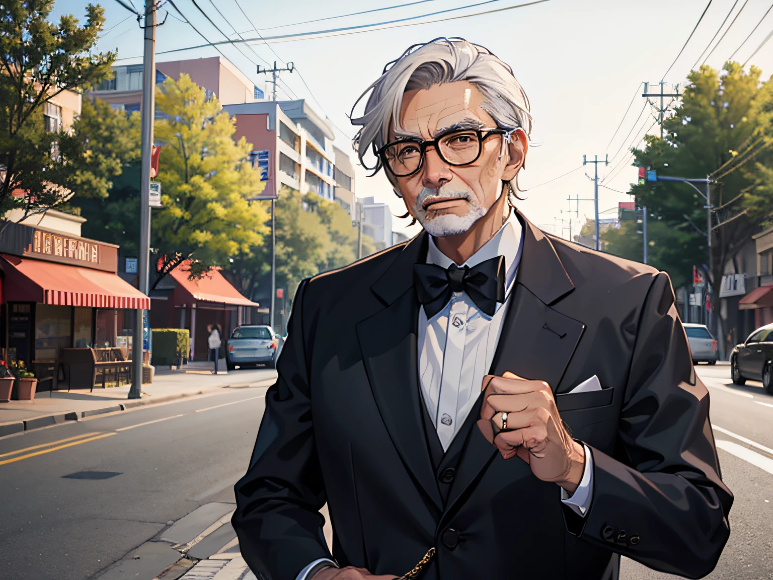 A rich old male man,roadside