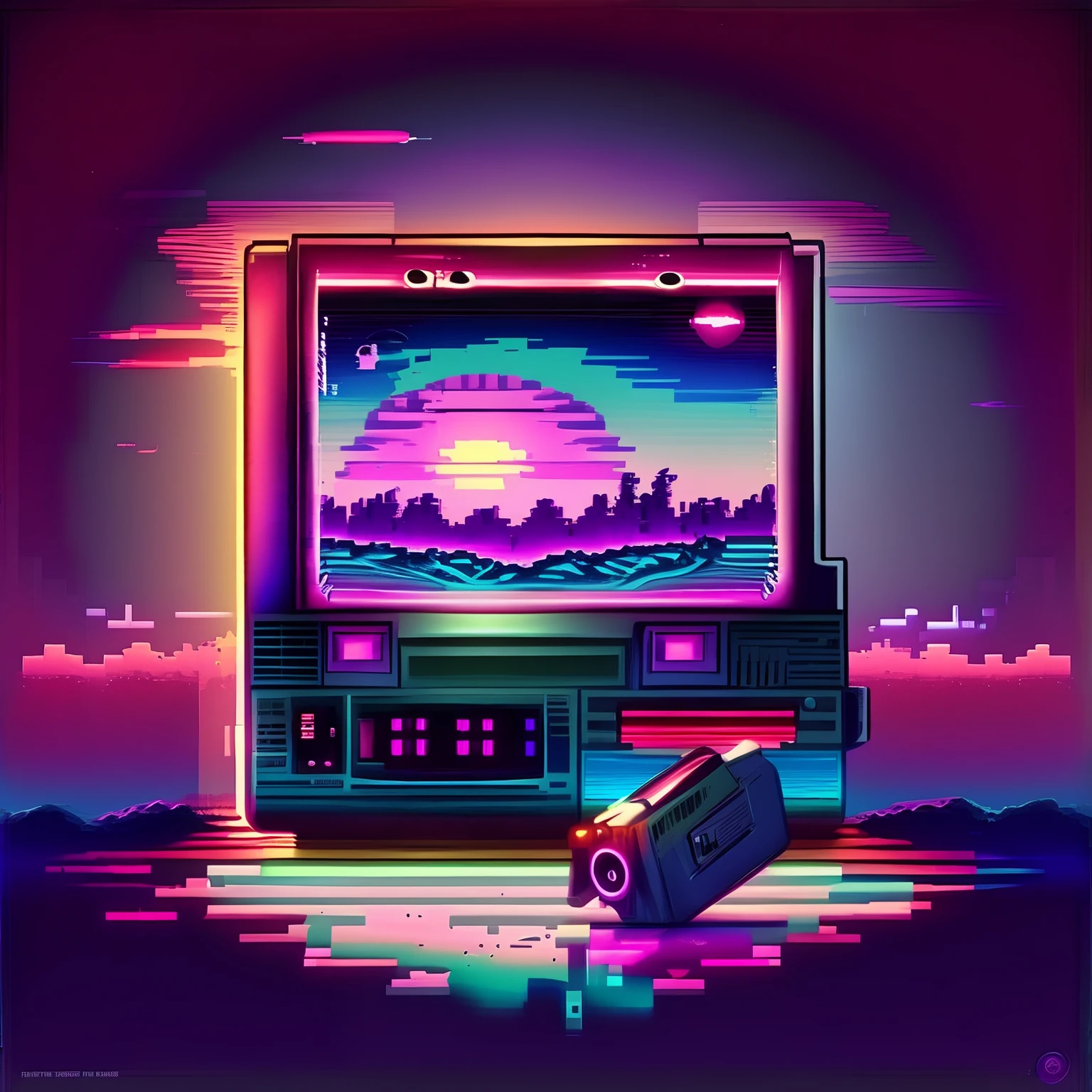 (Retrowave:1) wave,Cassette tape,pistol,