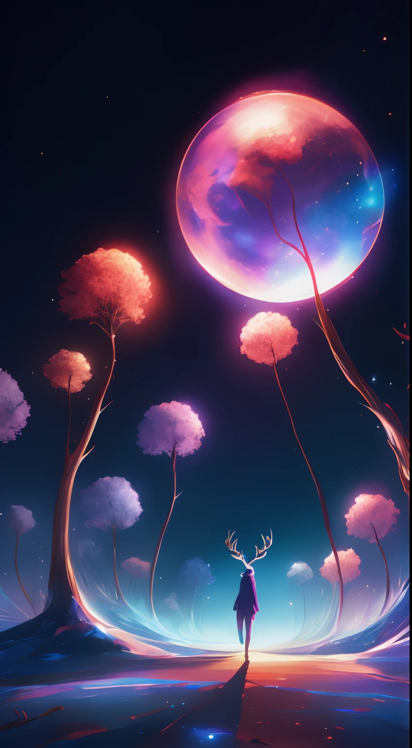 (((Deer)))，Stand in front of a space portal overlooking the sun, cyril rolando and goro fujita, gateway to another universe, Inspired by Cyril Rolando, gateway to another dimension, world, visible only through the portal, High quality fantasy stock photo, portal to another world, portal to outer space, In the style of Cyril Rolando,  Looking into space, Universe, Magical Galactic Portal, The Cycle of the Stars, God