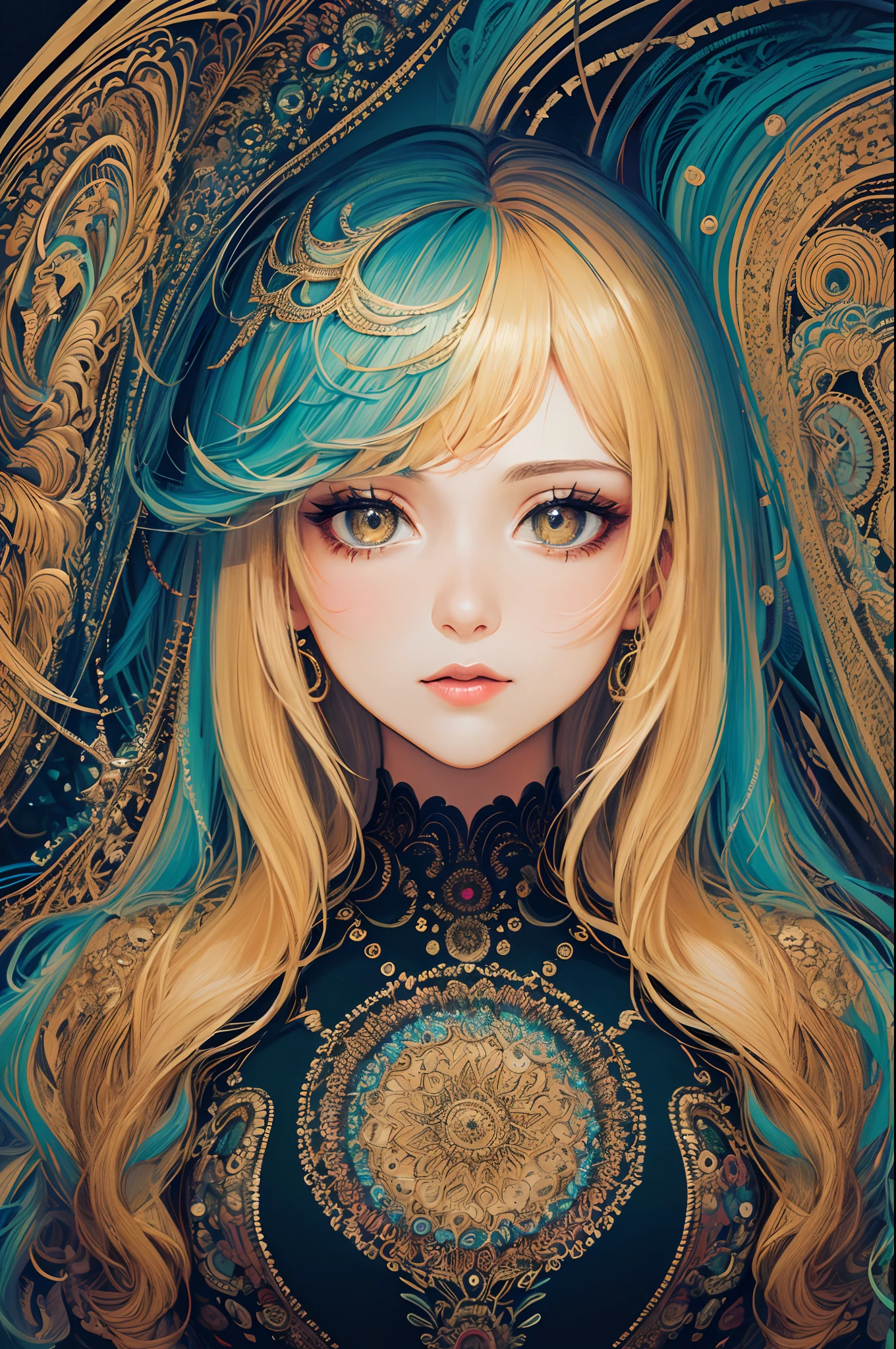 (masterpiece, top quality, best quality, official art, beautiful and aesthetic:1.2), (1girl:1.3), extremely detailed,(fractal art:1.2),colorful,highest detailed,(zentangle:1.2), (dynamic pose), (abstract background:1.5), (treditional dress:1.2), (shiny skin), (many colors:1.4), upper body