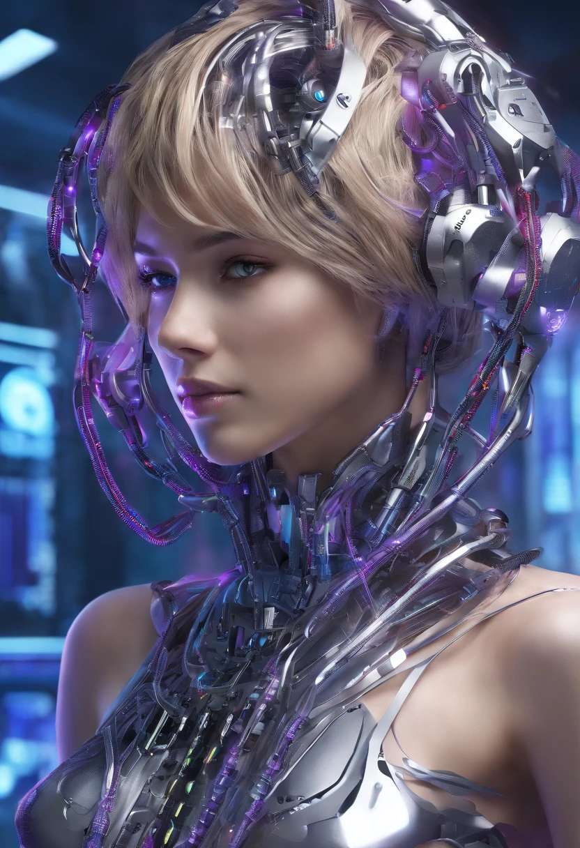 Zendaya, Top Quality, Masterpiece, Ultra High Resolution, (Photorealistic: 1.4), Raw Photo, 1 Girl, Blonde Hair, Glossy Skin, 1 Mechanical Girl, (Ultra Realistic Details)), Standing in cyberpunk Jail Cell, Global Illumination, Shadows, Octane Rendering, 8K, Ultra Sharp, Big, Cleavage Exposed Raw Skin, Metal, Intricate Ornament Details, Egyptian Details, Very intricate details, realistic light, CGSoation trend, purple eyes, glowing eyes, facing the camera, neon details, mechanical limbs, blood vessels connected to the tube, mechanical vertebrae attached to the back, mechanical cervical attachment to the neck, sitting, wires and cables connecting to the head, evangelion, small LED lamp, bright red Hitomi, indoor, (on_back), avrola prisoner, metal collar, shackles, slave, chains, shackles