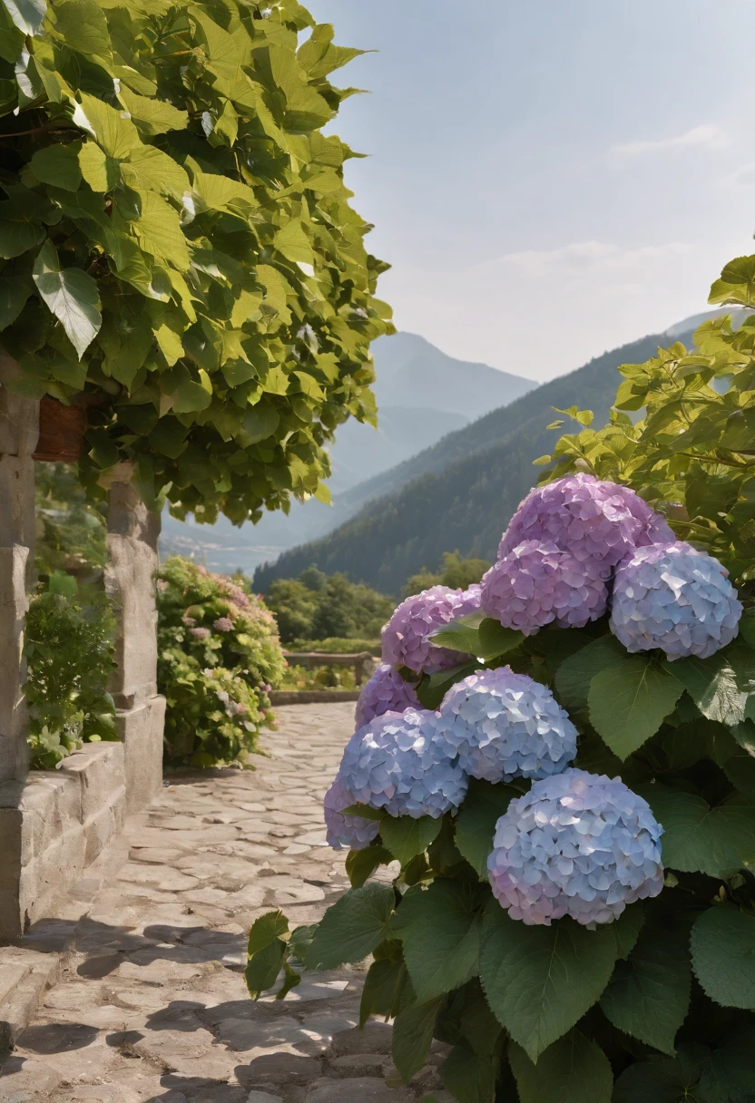 (ultra high res,photorealistic,best quality,photo-realistic),(8k,raw photo,best quality,masterplece),(photon mapping,radiosity,physically-based rendering,automatic white balance),real person,photograph,bridge, building, bush, city, cloud, day, door, fence, field,orest, garden, grass, house, hydrangea, mountain, nature, no_humans, outdoors, path, plant, potted_plant, purple_flower, road, scenery, sky, skyscraper, traditional_media, tree,