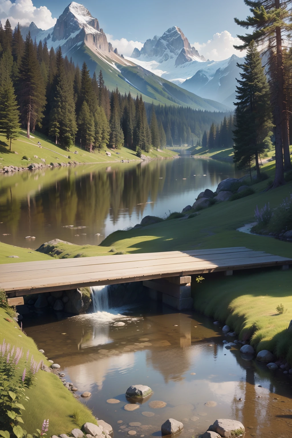 (best quality,4k,8k,highres,masterpiece:1.2),ultra-detailed,(realistic,photorealistic,photo-realistic:1.37),scenic pathway alongside a pond,bench by the side of the pathway,landscape wallpaper,horizontal wallpaper,natural wallpaper,natural scenery,high-definition wallpaper,landscape - scenery,breathtaking wallpaper,high-quality desktop wallpaper,natural beauty of landscapes,mountains and rivers,3D landscape,3D scenery,beautiful lake background,natural landscape,high-definition wallpaper,realistic scenery,high-resolution wallpaper