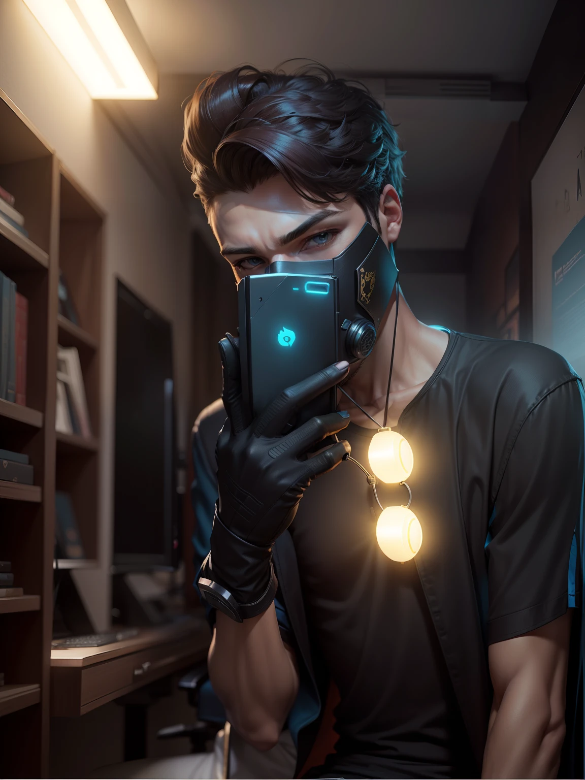 Change fantasy background handsome gaming mask smart boy realestic