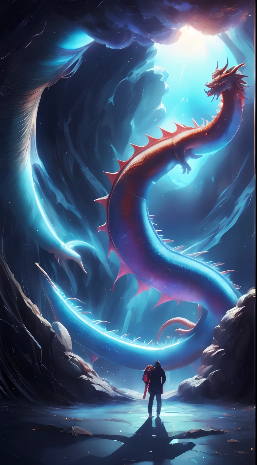 (((a Oriental Dragons))),standing in front of a space portal overlooking the sun, cyril rolando and goro fujita, gateway to another universe, Inspired by Cyril Rolando, gateway to another dimension, world, visible only through the portal, High quality fantasy stock photo, portal to another world, portal to outer space, In the style of Cyril Rolando, Looking into space, Universe, Magical Galactic Portal, The Cycle of the Stars, God