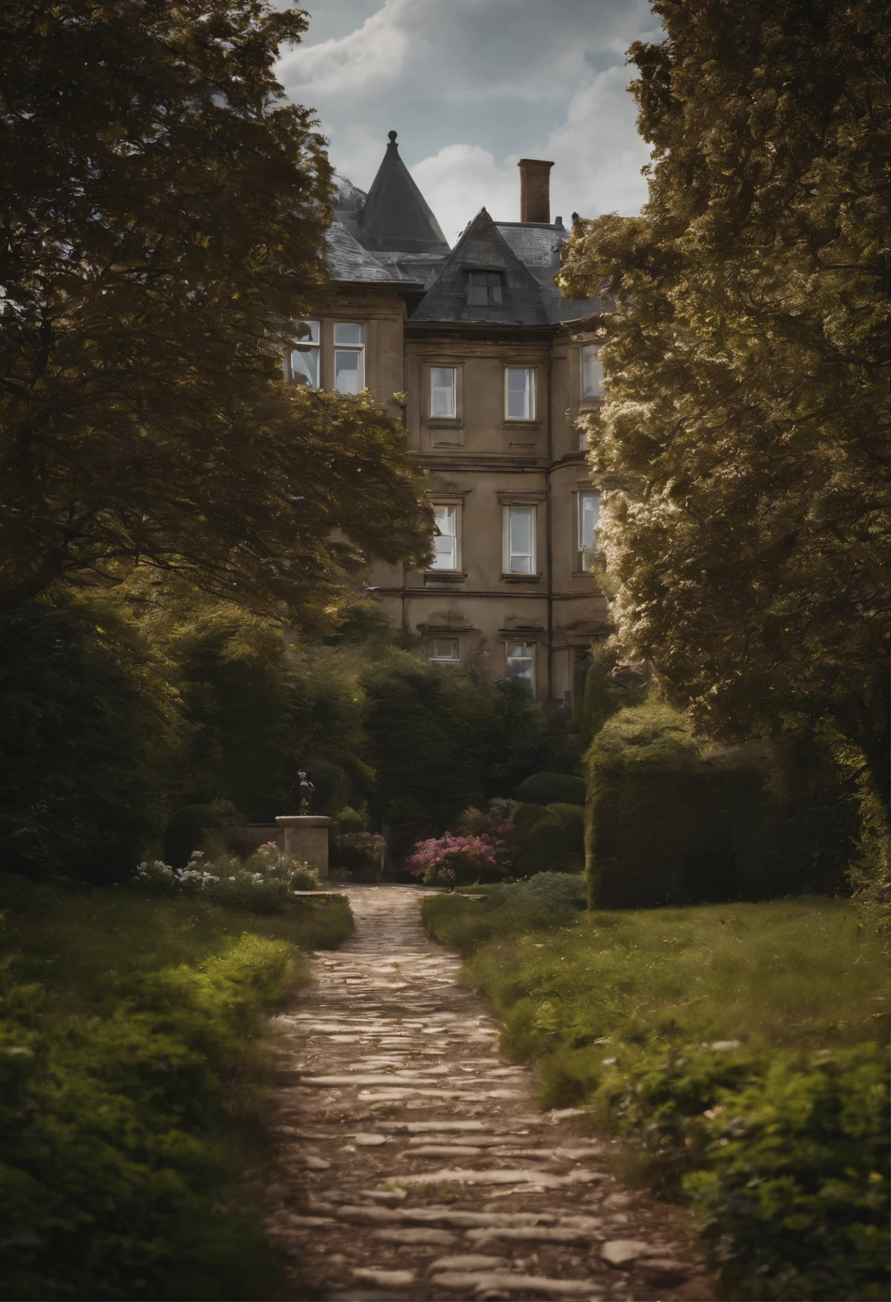 (ultra high res,photorealistic,best quality,photo-realistic),(8k,raw photo,best quality,masterplece),(photon mapping,radiosity,physically-based rendering,automatic white balance),real person,photograph,bridge, building, bush, city, cloud, day, door, fence, field,orest, garden, grass, house, hydrangea, mountain, nature, no_humans, outdoors, path, plant, potted_plant, purple_flower, road, scenery, sky, skyscraper, traditional_media, tree,