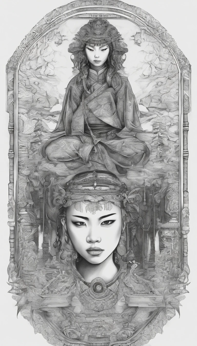 A young woman, A kung fu practitioner with a Tibetan-style hut behind him, child, Kung Fu Practitioner at the Kung Fu Palace, child, standing on the bridge, under which the river flows, Masterpiece, extra high resolution, ultra-high detail, Super High Face Detail, Ultra-highly detailed weapons