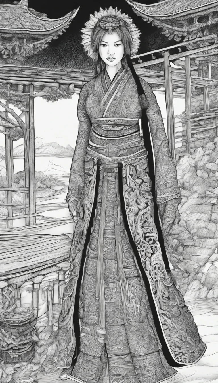 A young woman, A kung fu practitioner with a Tibetan-style hut behind him, child, Kung Fu Practitioner at the Kung Fu Palace, child, standing on the bridge, under which the river flows, Masterpiece, extra high resolution, ultra-high detail, Super High Face Detail, Ultra-highly detailed weapons