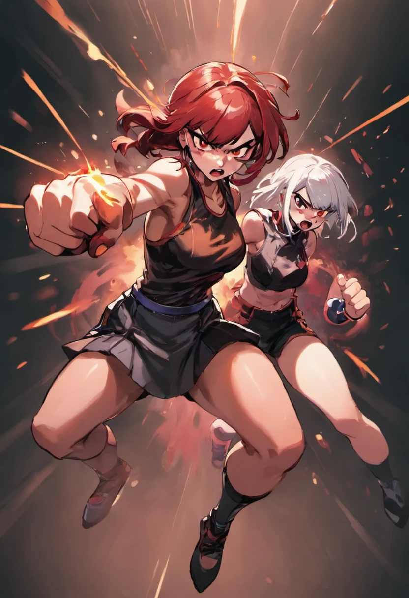 2girls,(fist hitting another), angry