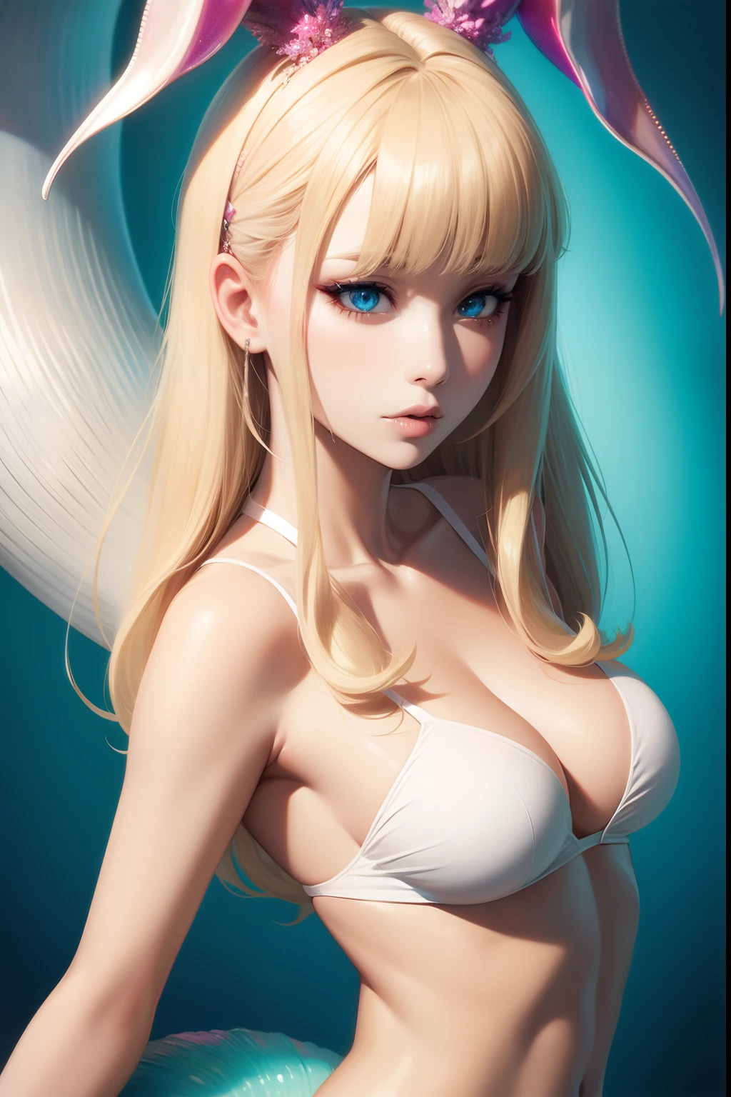 edgBunny,mermaids,Frontal photo,Upper body photo,coiffed blonde hair,largeeyes,extremely beautiful face