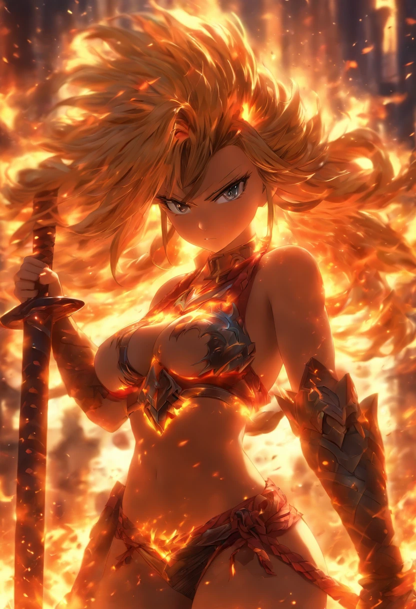 bikini-armor　Colossal tits　Fire sword
