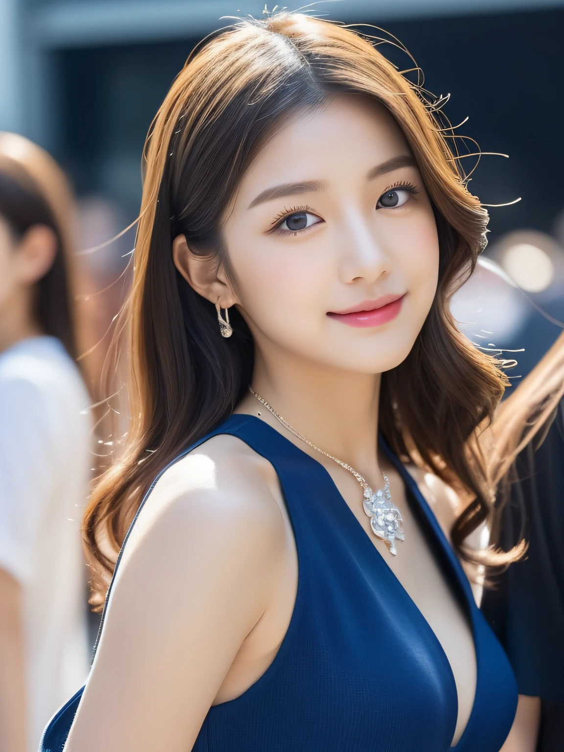 (((8Very high resolution in K, high detailing, highly accurate, masutepiece,1girl with))),Photography ,shinny skin,Beautiful skin,fine-grained white skin,Detailed face,Cute azure eyes drawn in detail,Very cute eyes,Detailed lips、shiny beautiful lips,Beautiful eyebrows、Best Natural Makeup,Japan idle,韓国アイドル,(Colossal tits,very shapely breasts)、Very beautiful lines from head to foot,(Posing with a beautiful back,)Luxury Ornaments,a necklace,Bracelets, the ring, piercings))),Adornments designed to the smallest detail,Very cute and skimpy dresses for girls ,Summer Fashion,full body photographed,a very beautiful japanese girl,17 age,Dresswide open back for going to nightclub,beautiful dress,Very cute 17 year old girl,Sg beautiful heel sandals with detailed details,very beautiful brown hair,Wavy medium hair,Moisturized eyes,Gentle smile,watching at viewers, Innocence,(((photorealisim,Rotate the camera from bottom to top,,Beautiful immature body))),Reality Live Action,nailart,(Stick out beautiful buttocks,Backshots,facing back,turned around,超A high resolution、Natural and realistic face、high detailing),Night club at night