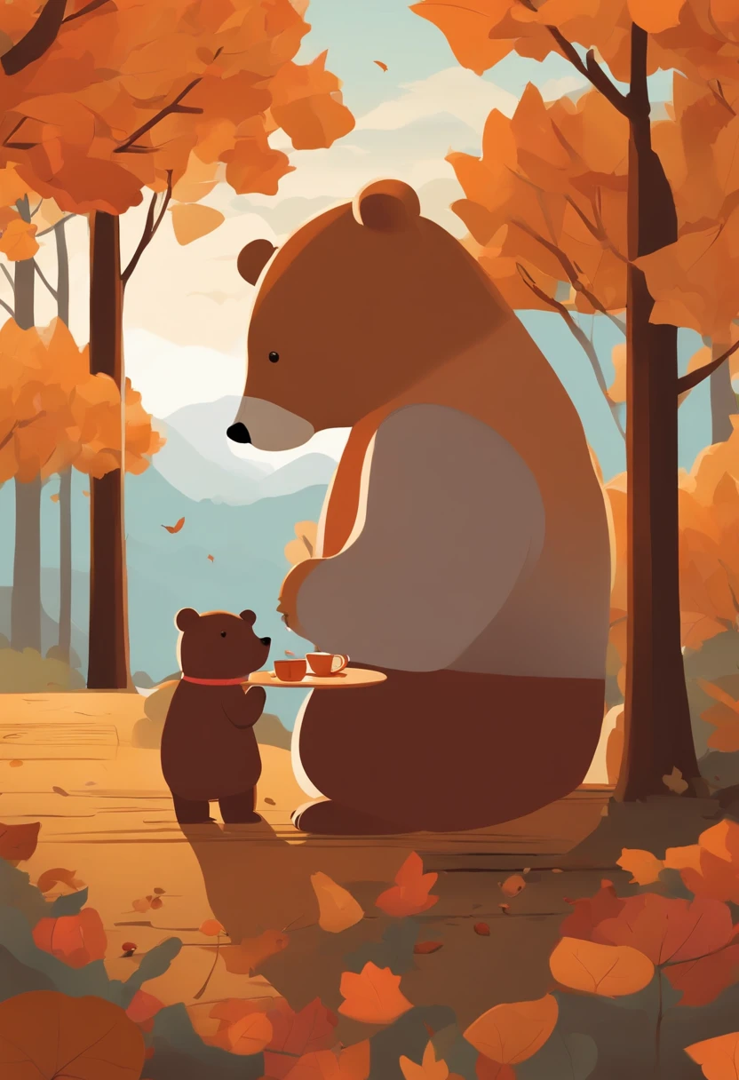 Simple and calm colors, The season is autumn, Cute bear drinking coffee