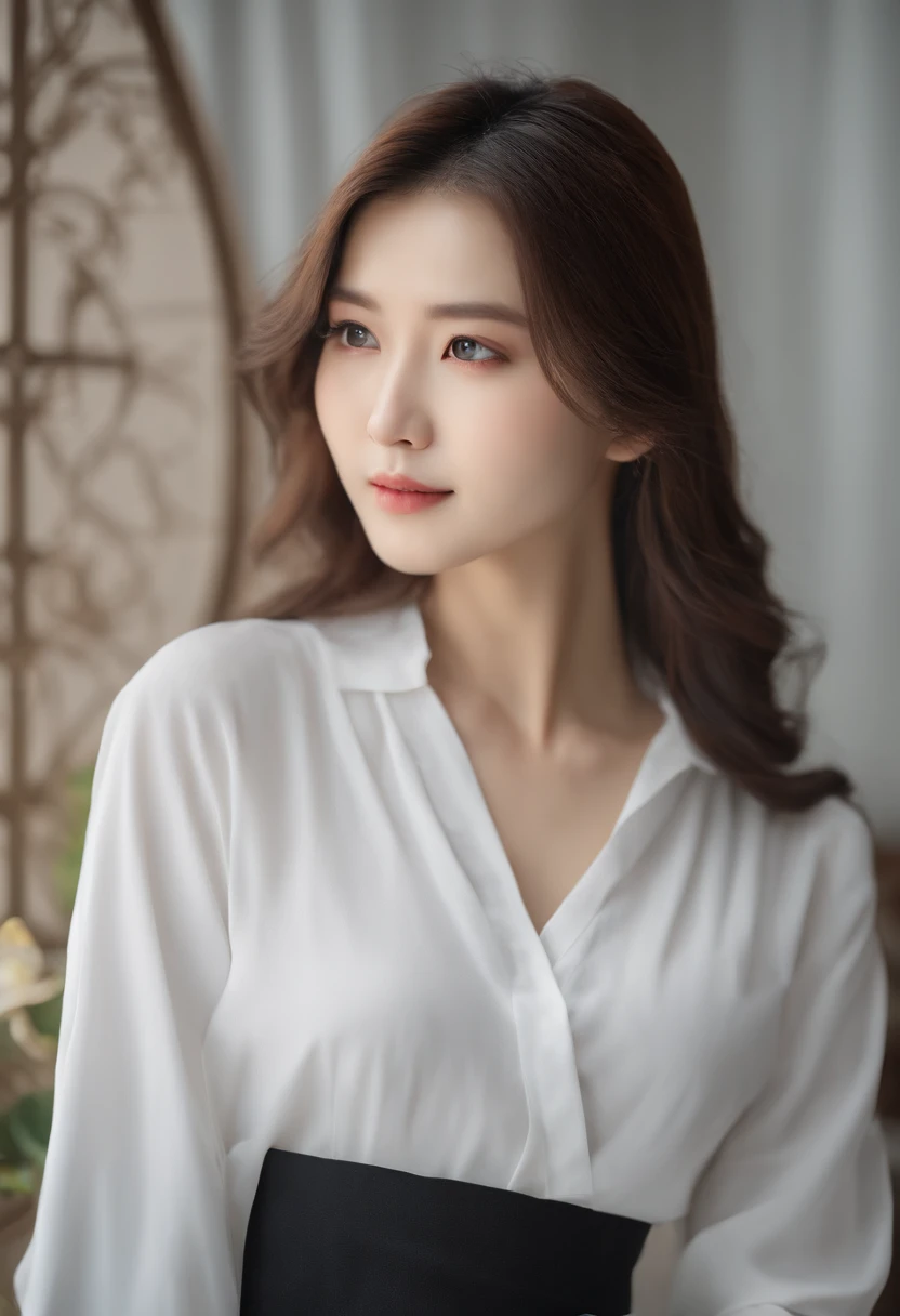 a close up of a woman with long hair wearing a white shirt, Larisa Manobal, girl cute-fine-face, Korean Girl, young cute wan asian face, soft portrait shot 8 k, Portrait of female Korean idol, headshot profile photo, by Ni Tian, beautiful Korean women, 奈良美智, xision wu, full bodyesbian, sexypose,swim wears