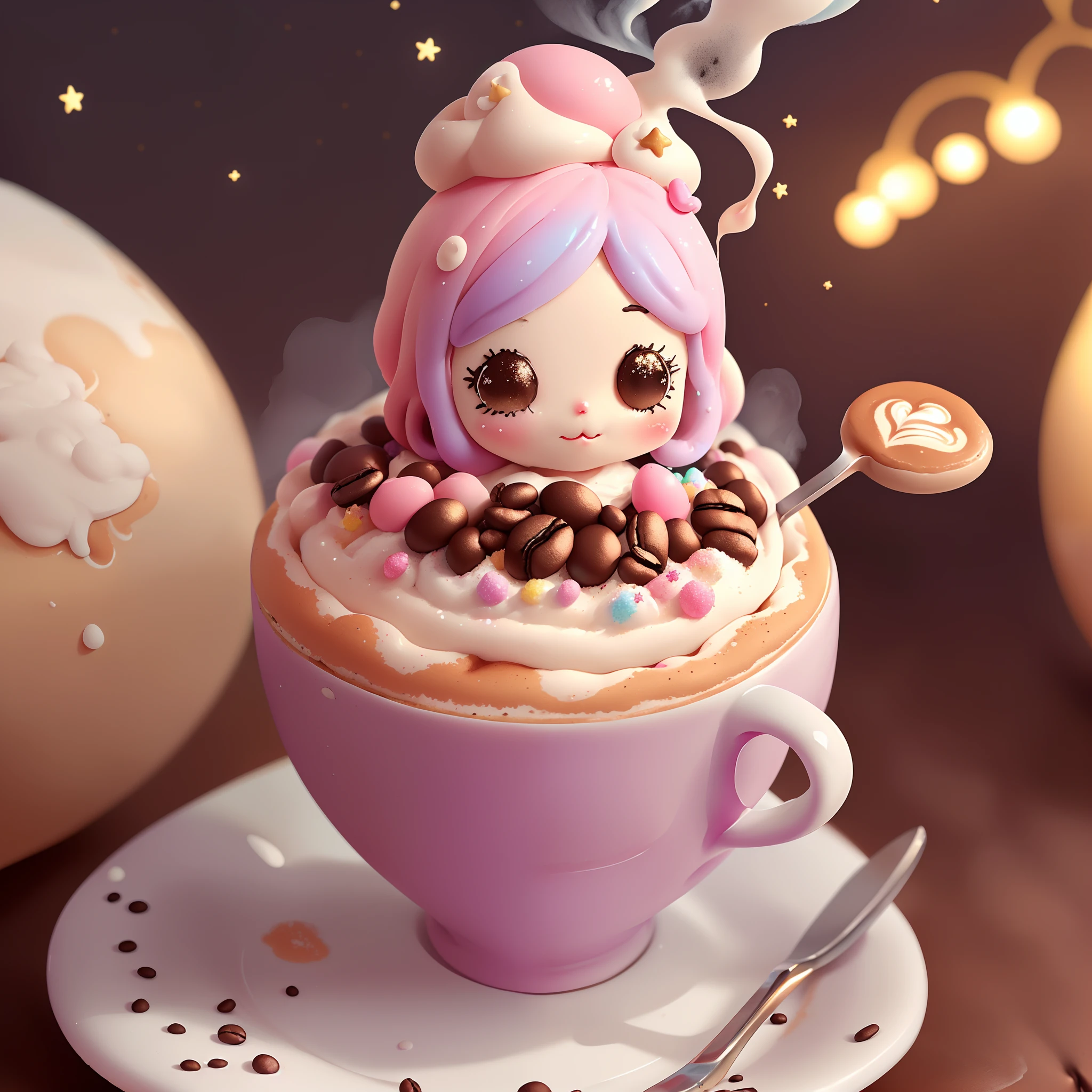 (masterpiece, high resolution, whimsical:1.3), (tiny baristas:1.2), playful and tiny coffee artists, (colorful outfits:1.1), (mischief in their eyes:1.2), (latte art:1.2), (miniaturized tools:1.1), creamy cappuccino, (perfectly textured foam:1.2), whimsical food photography, (enchanted coffee shop:1.1), (magical atmosphere:1.2), (sparkling fairy lights:1.1), (quirky decor:1.1), (giant coffee cup:1.2), (sprinkles of magic dust:1.1), (dreamy background:1.1), (pastel colors:1.2), (floating coffee cups:1.1), (whimsical clouds:1.1), (playful steam patterns:1.2), (miniature latte art gallery:1.1), (adorable coffee cup character:1.2), (expressive face:1.1), (captivating storytelling:1.1), (delightful surprises:1.2), (mouth-watering presentation:1.1), (expressive latte art character:1.2), (whimsical details:1.1), (creative composition:1.1), (fun and lively:1.2).