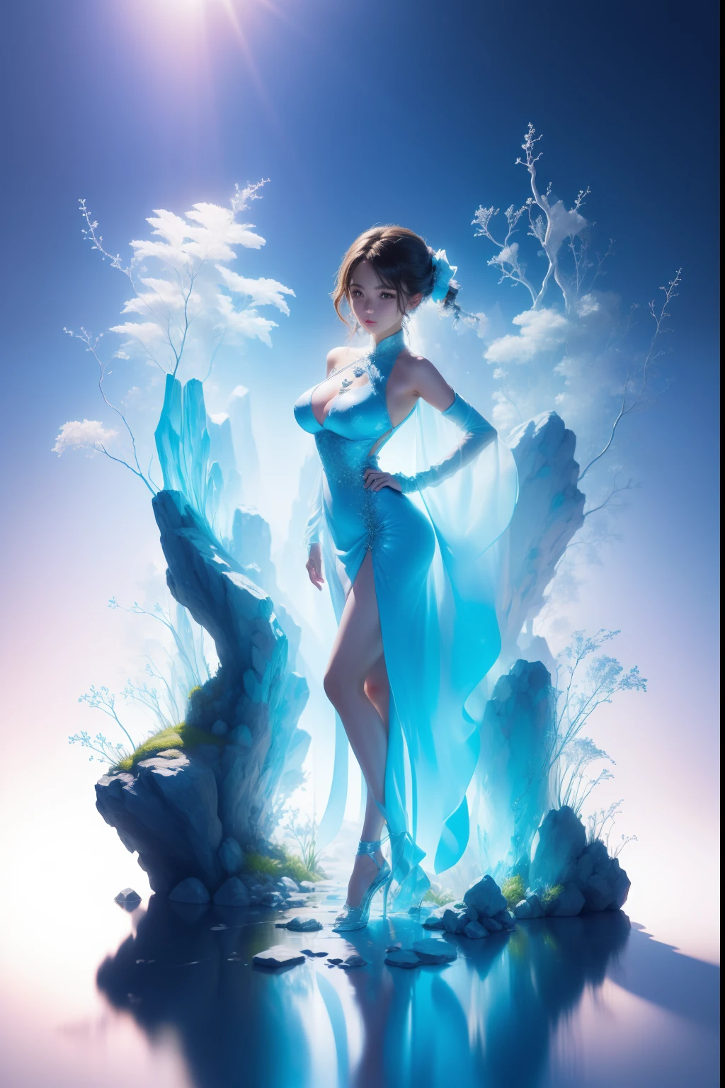 Microlandscape,(((Girl))),is wearing dress,cleanness,Glass texture,比基尼,Transparent clothes,Intimate clothing Big breasts