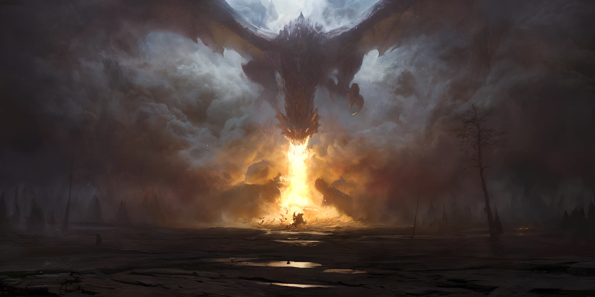 a painting of a giant dragon with a huge fire in the middle of it, game of throne art, symmetrical epic fantasy art, epic fantasy artwork, dragon breathing fire, ''dragon breathing fire, oil painting of dragon, cinematic fantasy painting, dragon blowing fire above, highly detailed fantasy art, 4k fantasy art, dramatic fantasy art, epic fantasy art, dragon art