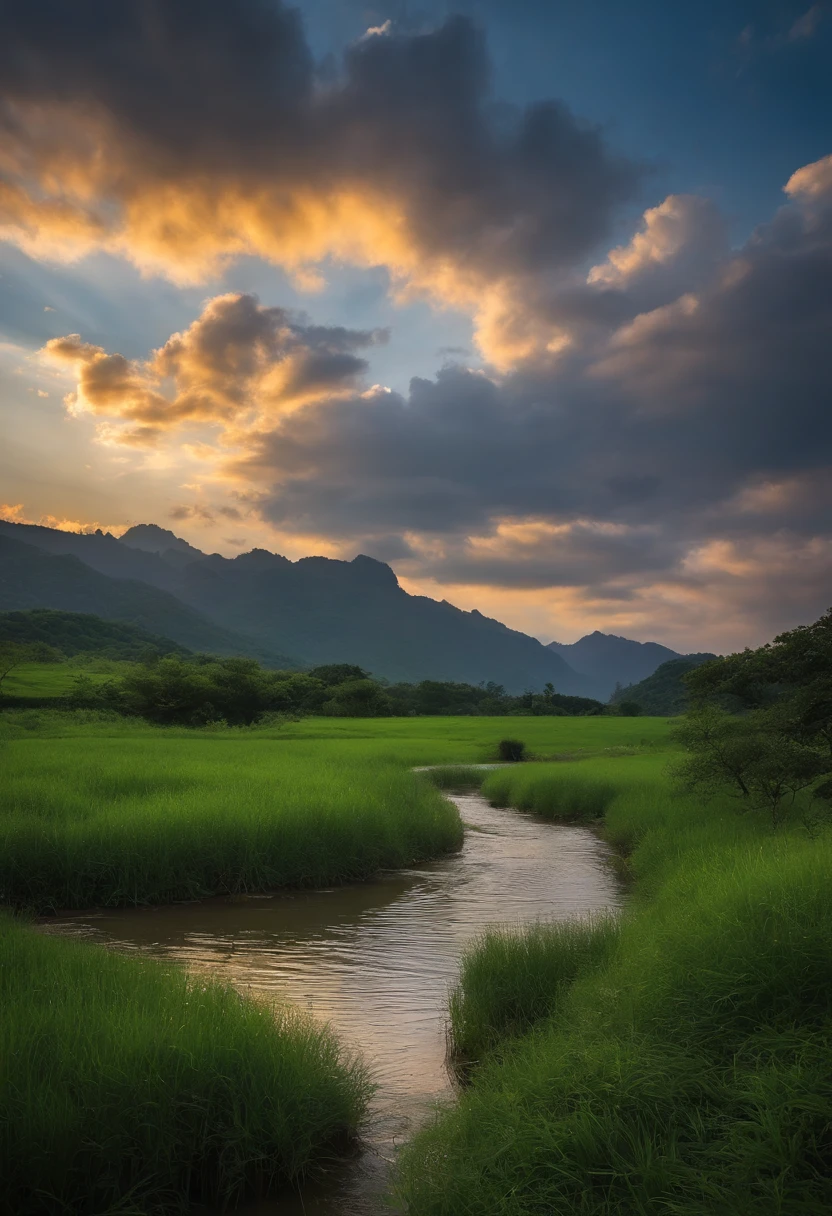 Weak branches send rain faintly,
A gentle breeze。
The feathers fell away and chirped,
Sunny like sunset moon。
Floating clouds are different,
Light air。
The peaks are secluded,
The stream is gentle。
Crickets have a soft voice,
The grass is like a tidal wave。
Vestibule of the Tanmu Trail,
Tile mud。