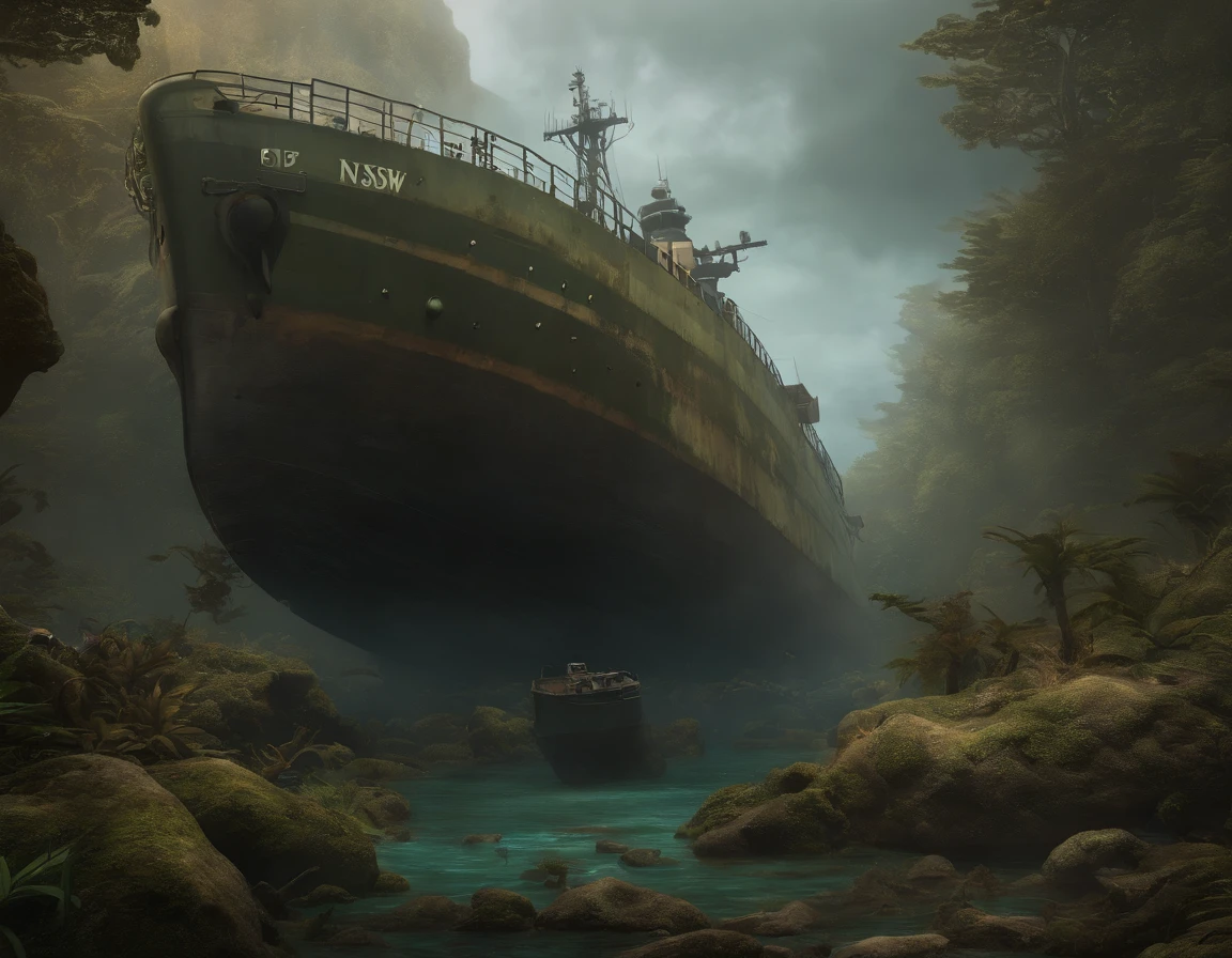 Epic Realistic, ((((nffsw)))), ((((PastelColors)))), Doomsday Theory, Abandoned, ocean floor,abyssal,radioactive contamination,jpn,Sunken ship,Not used,Mutant fish,Mutated seaweed,Radioactive materials,heavy metal,depth of fields,high detal