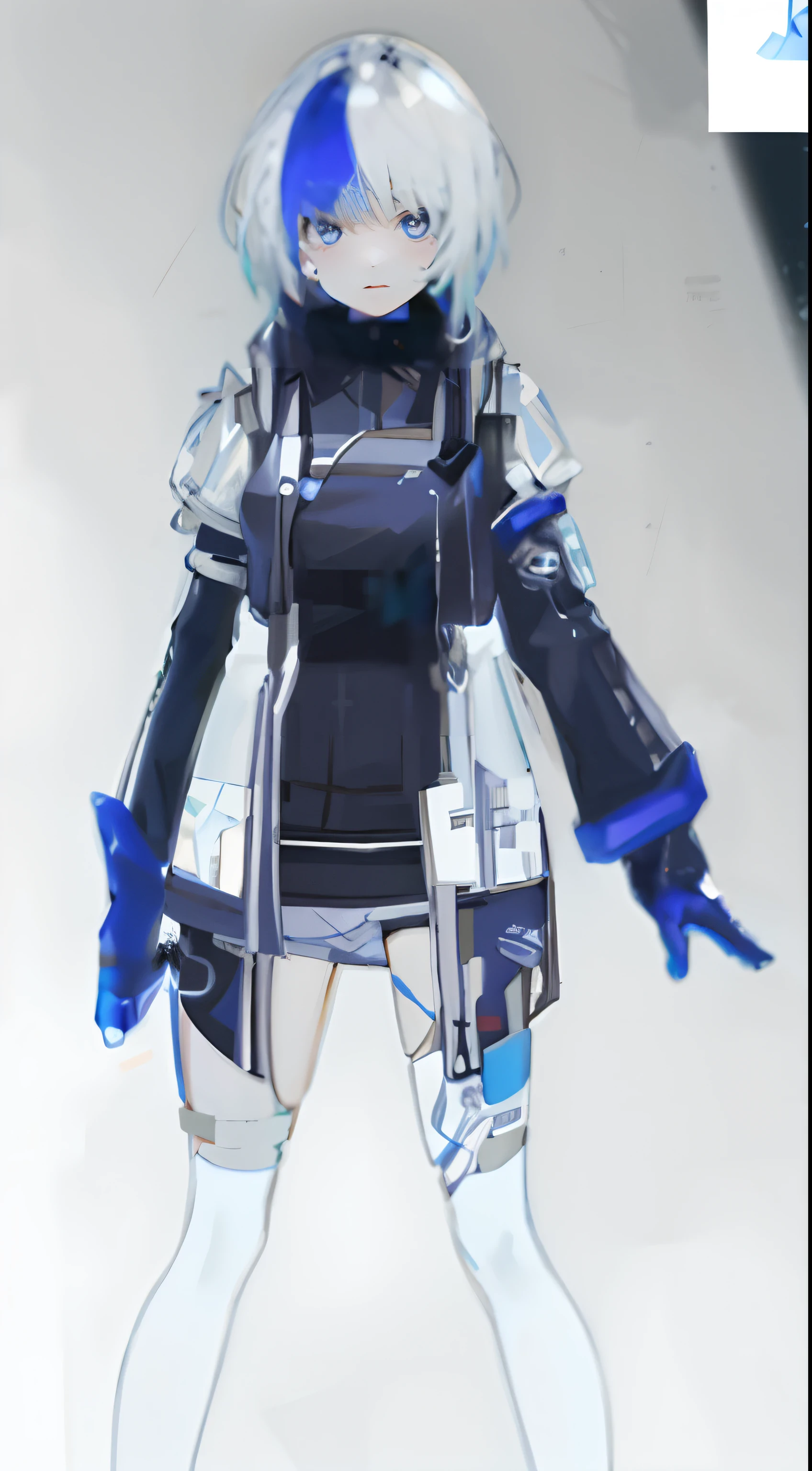 Set the chart，Blue-white hair，Manteau，cute girly，Delicate Face Portrayal