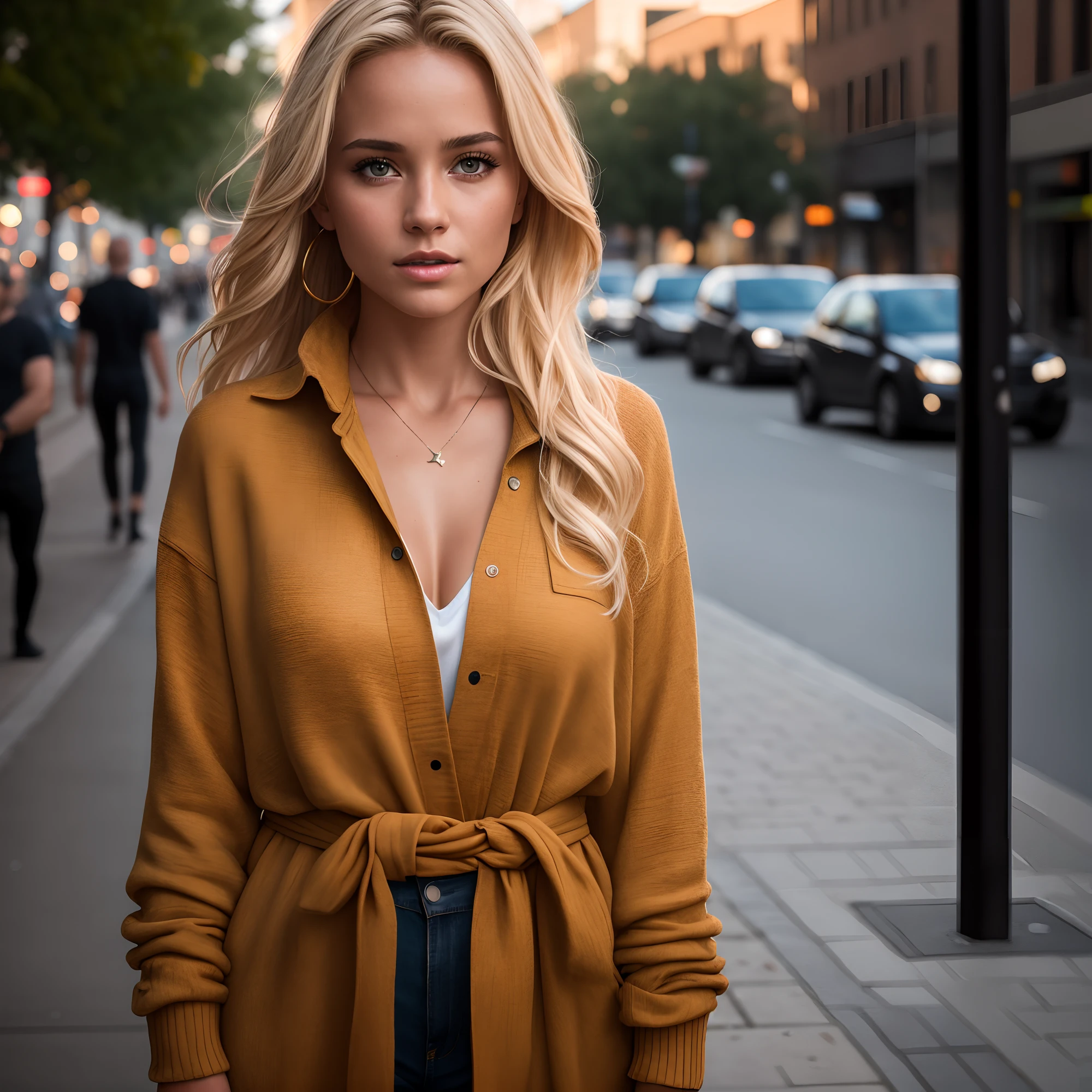 beautiful Swedish college girl, blonde, full body, in stylish outfit, outside on street, ((slim, petite)), photorealistic, photo, masterpiece, realistic, realism, photorealism, high contrast, photorealistic digital art trending on Artstation 8k HD high definition detailed realistic, detailed, skin texture, hyper detailed, realistic skin texture, armature, best quality, ultra high res, (photorealistic:1.4),, high resolution, detailed, raw photo, sharp re, by lee jeffries nikon d850 film stock photograph 4 kodak portra 400 camera f1.6 lens rich colors hyper realistic lifelike texture dramatic lighting unrealengine trending on artstation cinestill 800