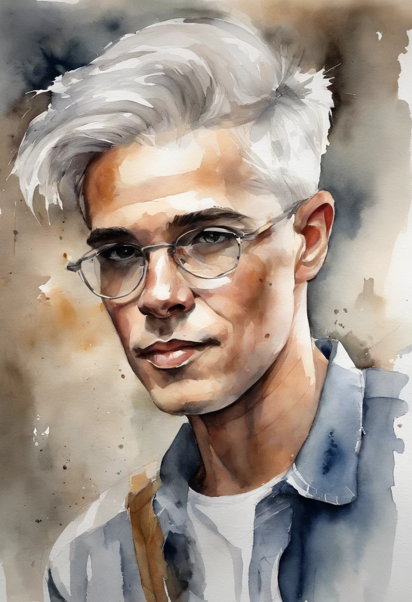 A teenager with a combing middle score,Silvery-white hair,Suspenders,cinematic style,golden section,a slight light,collage