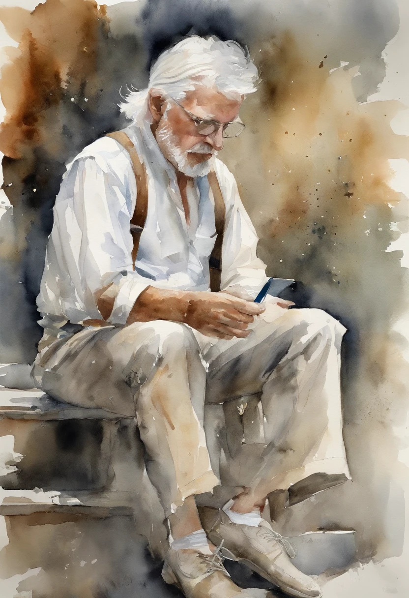 A teenager with a combing middle score,Silvery-white hair,Suspenders,cinematic style,golden section,a slight light,collage