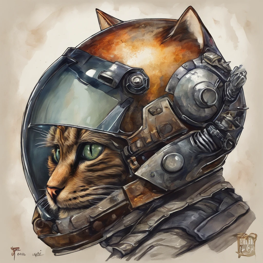 qualidade superior, dramatic lighting, menacing pose, olhar feroz, epic atmosphere, (((Cat head shaped helmet))), (((tiro de corpo inteiro))),gato de metal, Ciborgues, estilo cyberpunk, mechnical, ((detalhes intrincados)), NFFSW, ((detalhes intrincados, Hiperdetalhes)), incandescent bulbs, Cinematic Shot, vinheta, bokeh efeito beckground, Gato), (tiro de corpo inteiro).