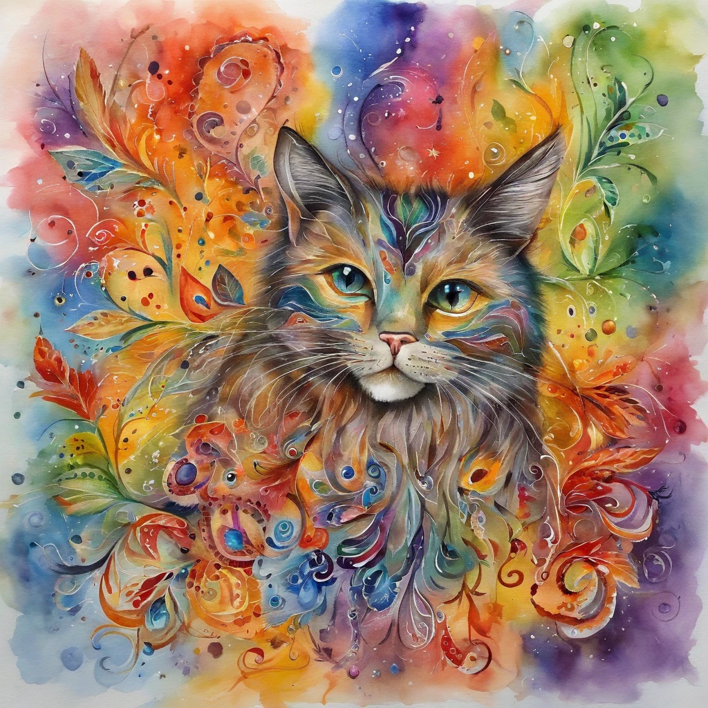 gato feroz, psicoderico, colorido, arco-iris,