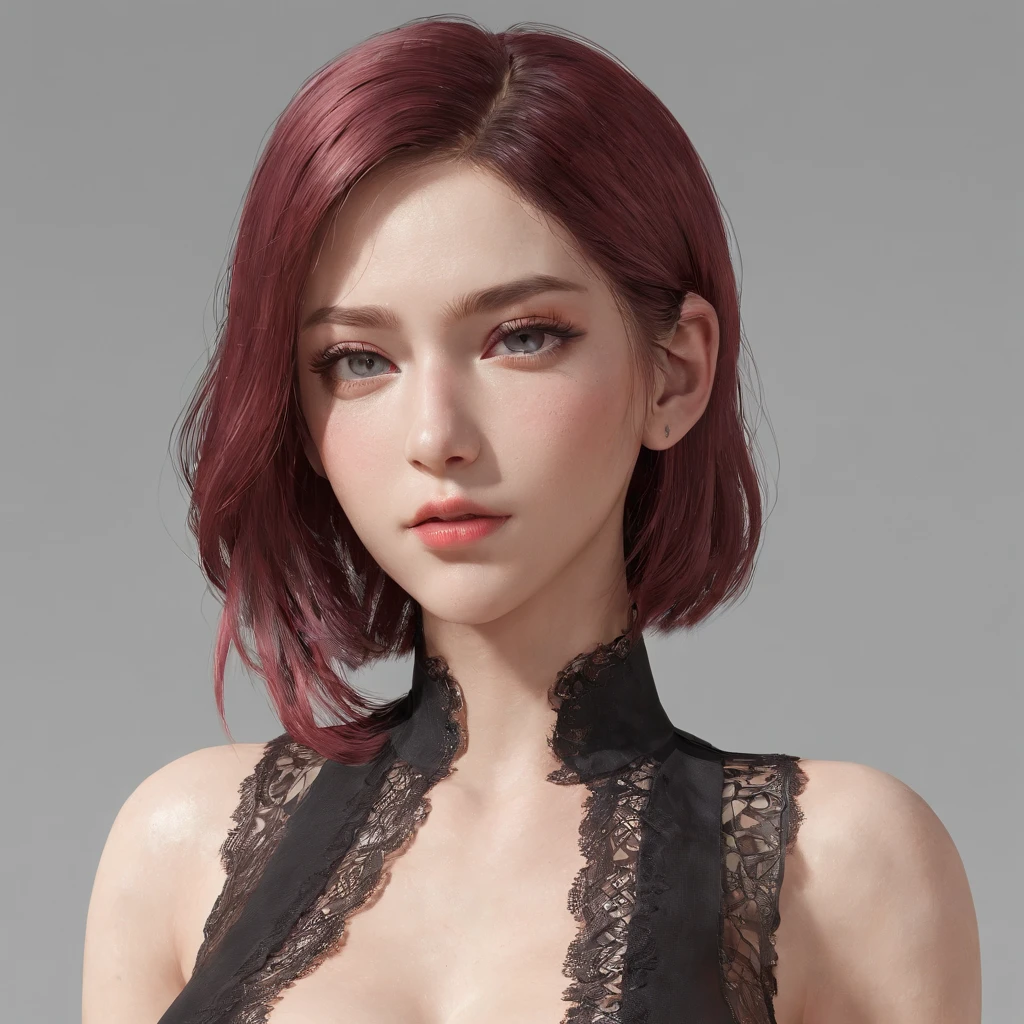 1girll，beautiful vintage color，Instagram，RAW photos，best qualtiy，tmasterpiece：1.2），（realisticlying，Photorealistic:1.3),(Sharp focus:1.2)Black hair, Very long hair,Bare thighs Thick thighs, Large breasts, Muscular, Leggings, vests, ​, Toned body，eBlue eyes，beauitful face，Perfect litthing，beatiful detailed eyes，stunningly beautiful woman，detailed hairstyles，detailed back ground， 超A high resolution, Depth of field, color difference, Caustics, Broad lighting, 。.。.3D, hdr（HighDynamicRange）,Ray traching,NVIDIA RTX,Hyper-Resolution,Subsurface scattering、PBR Texture、post-proces、Anisotropy Filtering、depth of fields、maximum definition and sharpness、Many-Layer Textures、Albedo e mapas Speculares、Surface coloring、perfectly proportions、rendering by octane、Two-colored light、largeaperture、Low ISO、White balance、the rule of thirds、8K raw data，Light pink lace transparent top lace vest，Rose red lace transparent raised briefs (Extremely long hair), Solo, (Topless)，Fair skin, Ruddy and shiny skin