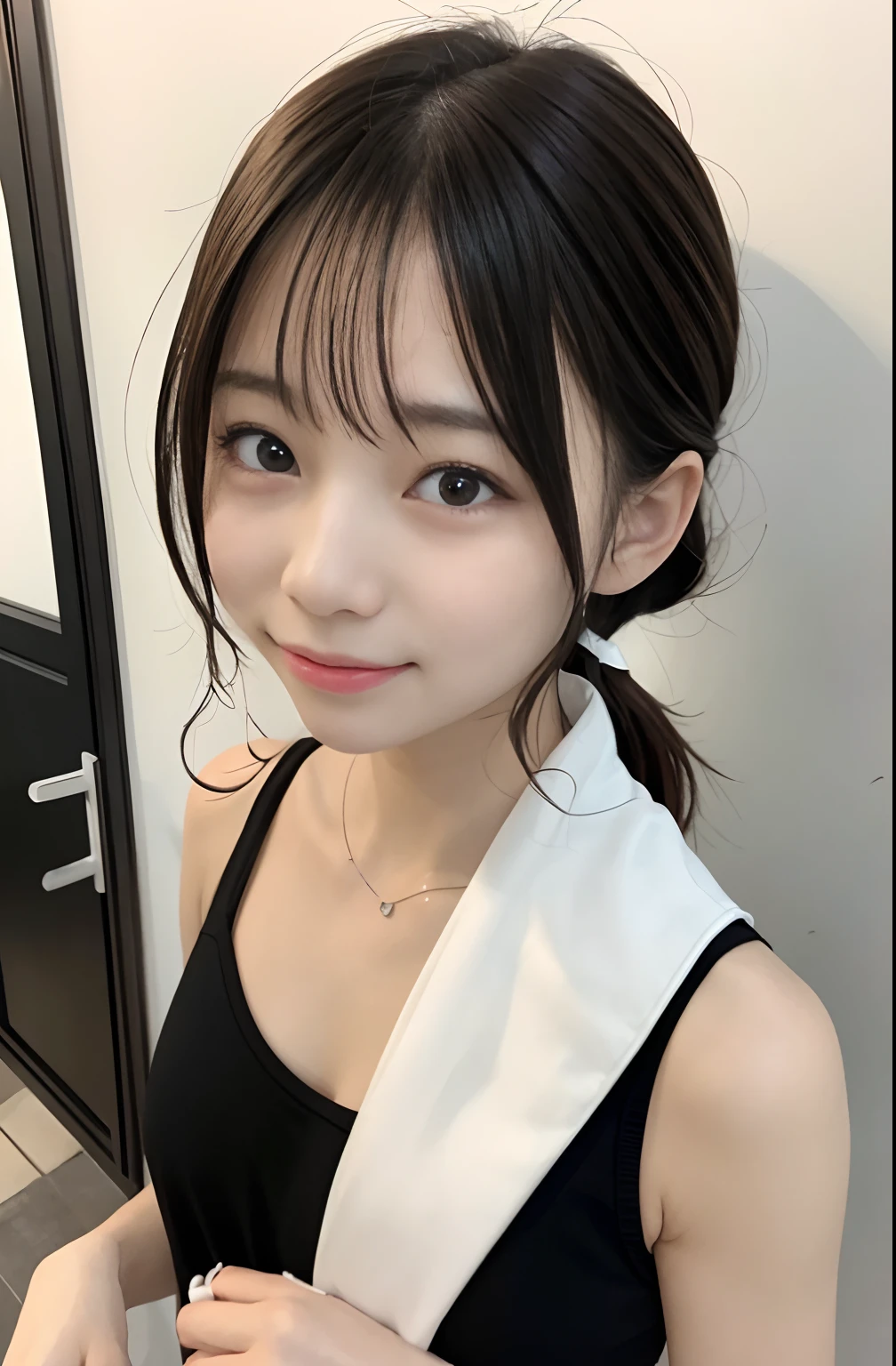 White liquid on the face、Erect nipples pink color、Smiling