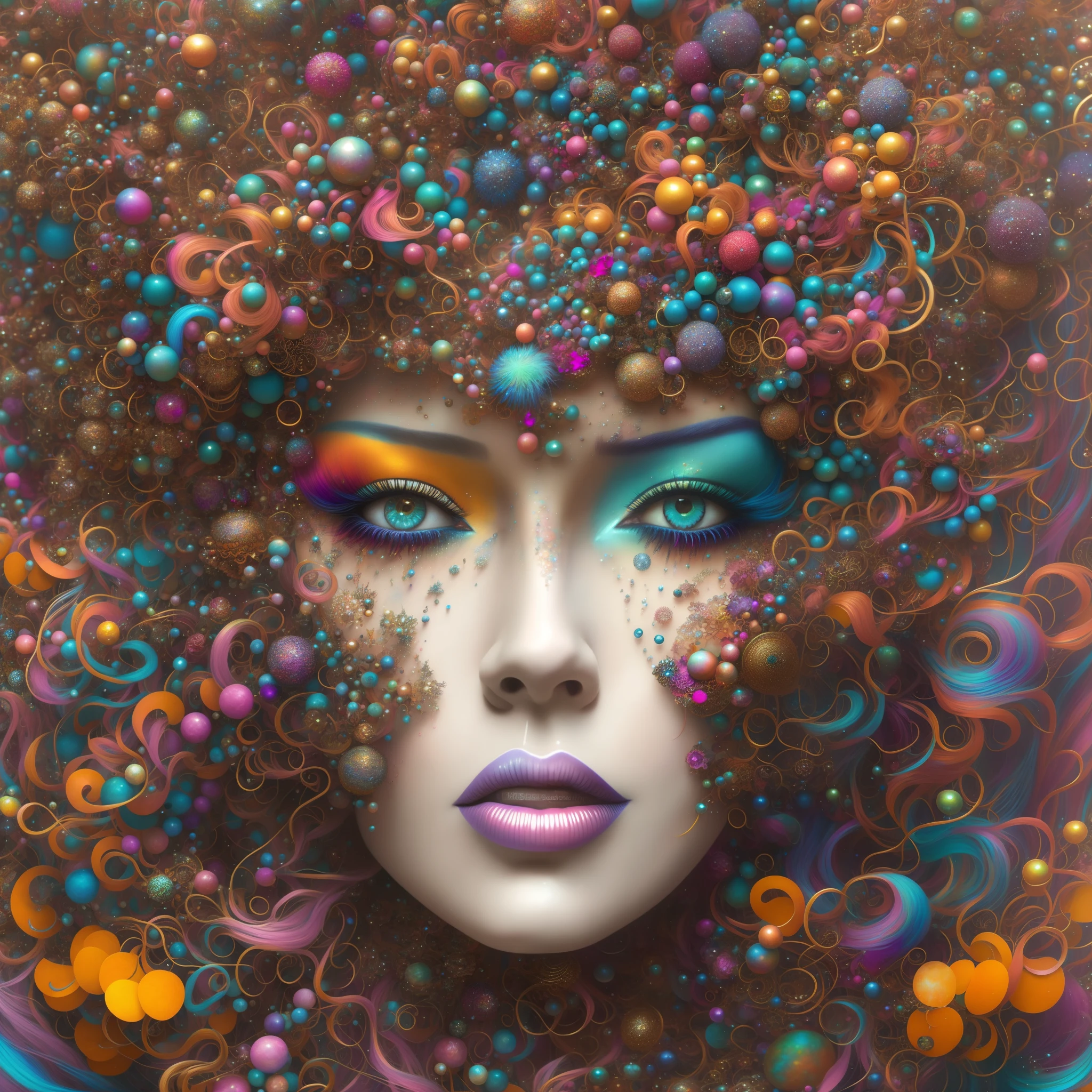 a close up of a woman with a colorful hair and makeup, colorfull digital fantasy art, beautiful digital artwork, surrealistic digital artwork, gorgeous digital art, elaborate digital art, psychedelic surreal art, karol bak uhd, artistic digital art, stunning digital art, beautiful gorgeous digital art, beautiful surreal portrait, cosmic bjork, digital art fantasy, beautiful digital art