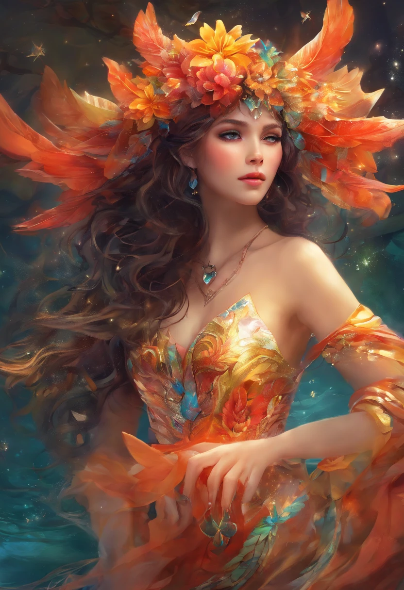 Una chica alegre con un cuerpo bonito y cabello multicolor, Miyo, con caballitos de mar y estrellas de mar (((La mejor calidad))), ((Ultra detallado)),((un extremadamente delicado y hermoso)), ((16k)), realista, Disco duro, .cgi, cabello reluciente, piel resplandeciente, Ropa reluciente, Enfoque del personaje, solamente, Dynamic Angle, Pose elegante, Luz fuerte que entra, foco nítido, 插圖, hermosos ojos detallados, Guapo,((un extremadamente delicado y hermoso)), (((La mejor calidad))), ((Ultra detallado)),((un extremadamente delicado y hermoso)), ((16k)), realista, Disco duro, .cgi, cabello reluciente, piel resplandeciente, Ropa reluciente, Enfoque del personaje, solamente, Dynamic Angle, Pose elegante, Luz fuerte que entra, foco nítido, 插圖, hermosos ojos detallados, Guapo,((un extremadamente delicado y hermoso)), SFW, ,piel brillante, textura,(1girl:1.3),The underwater garden: A beautiful world where colorful corals and plants create a natural paradise,and fish and other animals live in harmony, (Parte superior del cuerpo),cabello ondulado,Kakipi, sirena, Parte superior de concha marina, collar de perlas, , , , Photography style