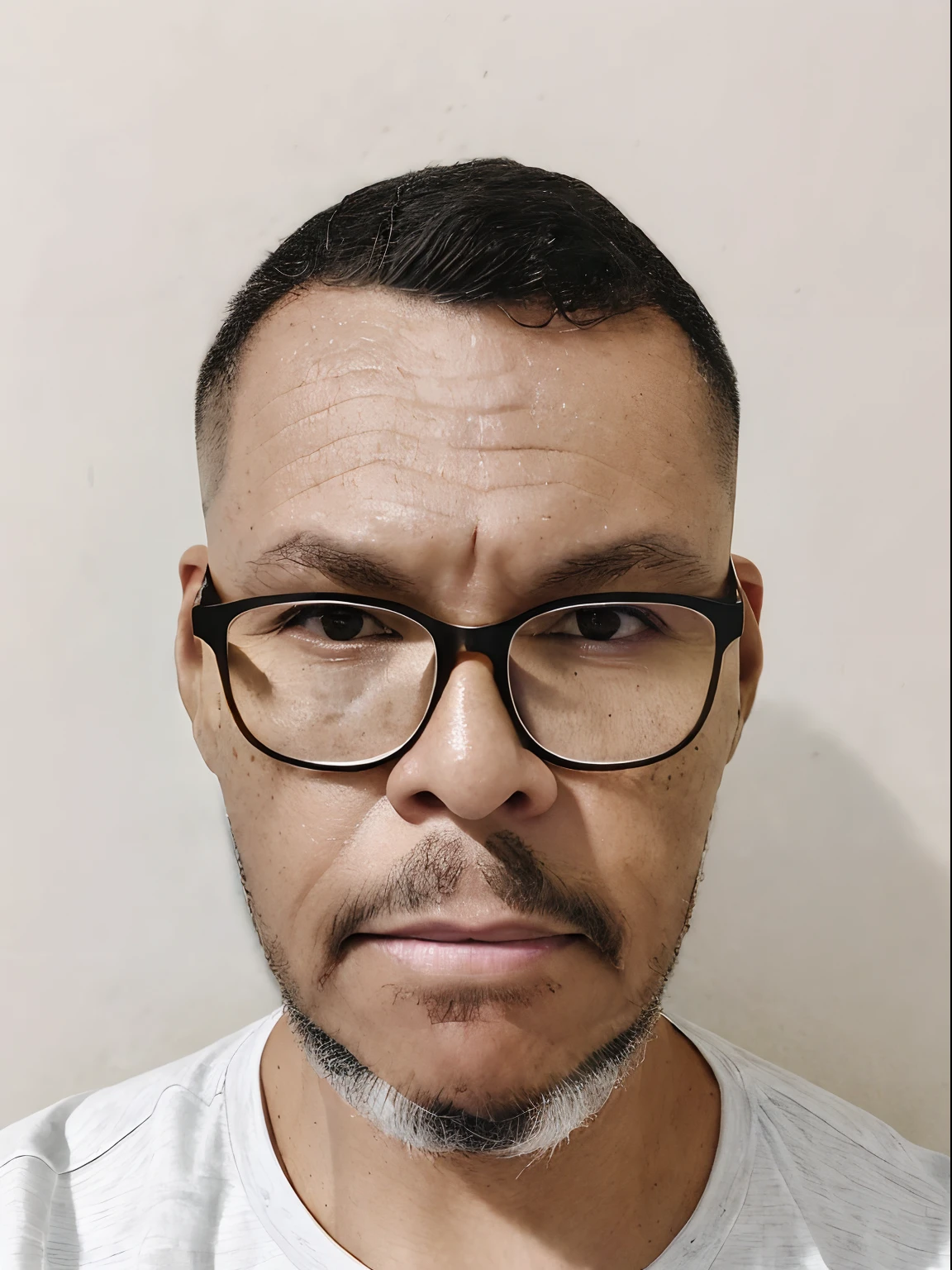 Eye contact of half body of a man with glasses, Gradient style haircut with machine on the sides, (((longa barba de lenhador))), (camisa de flanela xadrez), Tema escuro