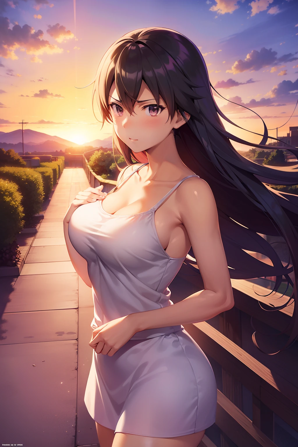anime big breast,Makoto Shinkai anime,Makoto Shinkai concept art animation,Romantic pink train,the setting sun,Sunset,lindo cenario,super-fine,tmasterpiece,8k,best qualtiy