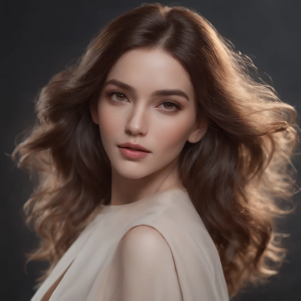 （best quality，High resolution，master piece：1.3），tall and beautiful woman，frontage，Long dark brown hair with loose waves, (Nude)，dark alley，Beautifully rendered facial and skin texture details，charming eyes，charming eyes，double eyelid