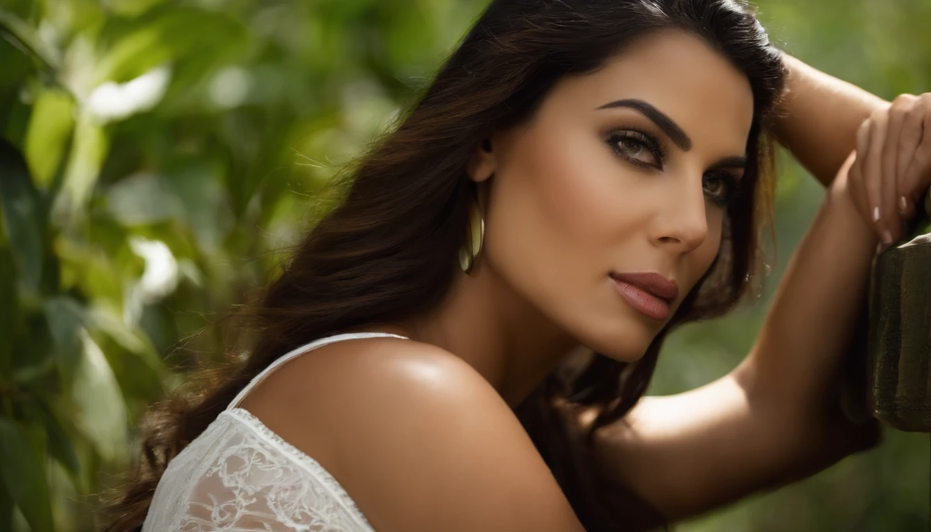 Mulher morena com peitos enormes, musculosa suada gostosa